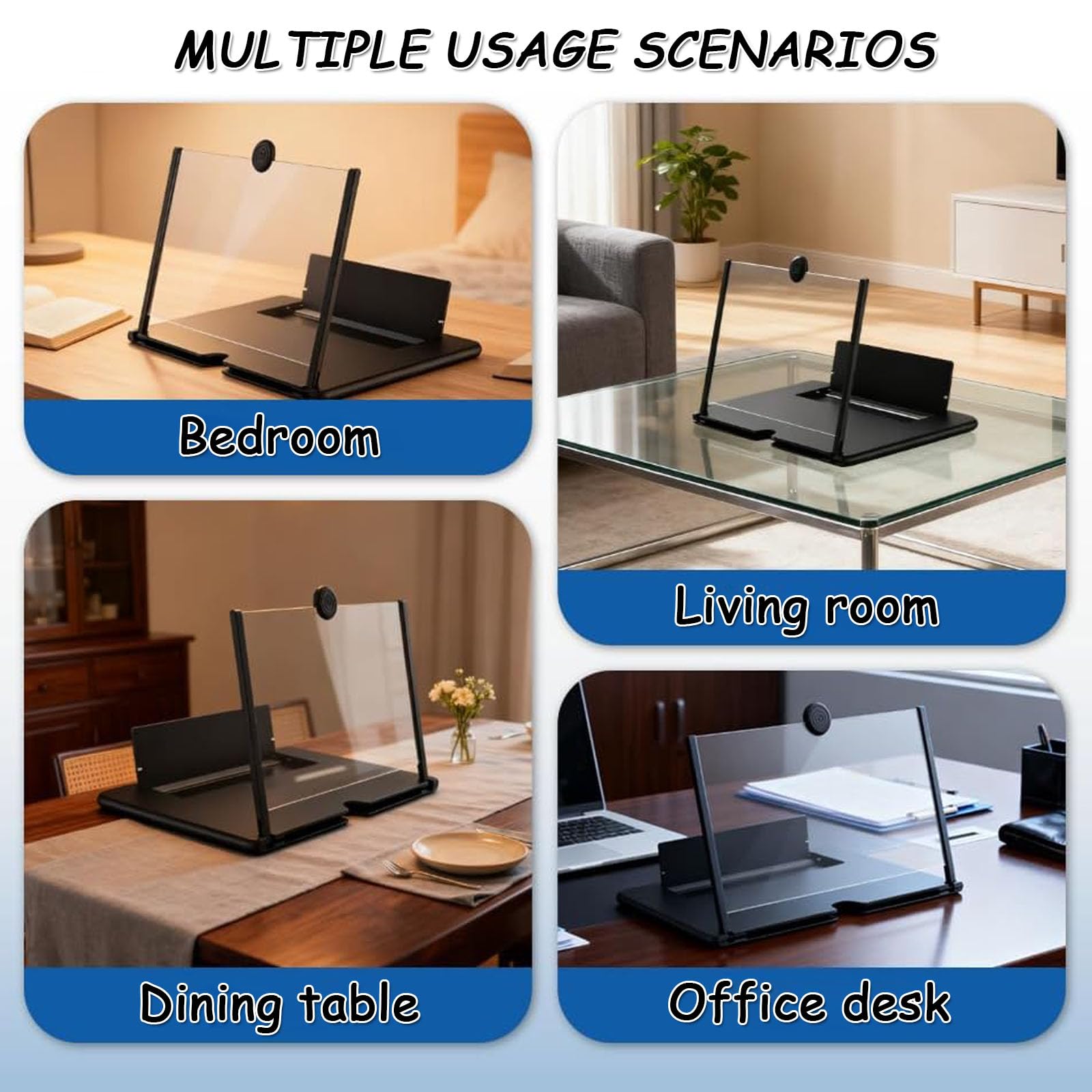 Loupe D'éCran de TéLéPhone, Loupe Agrandisseur D'Ecran Portable, Loup Ecran, Support Pliable Portable, Compatible avec Plusieurs ModèLes,Noir,12 inches