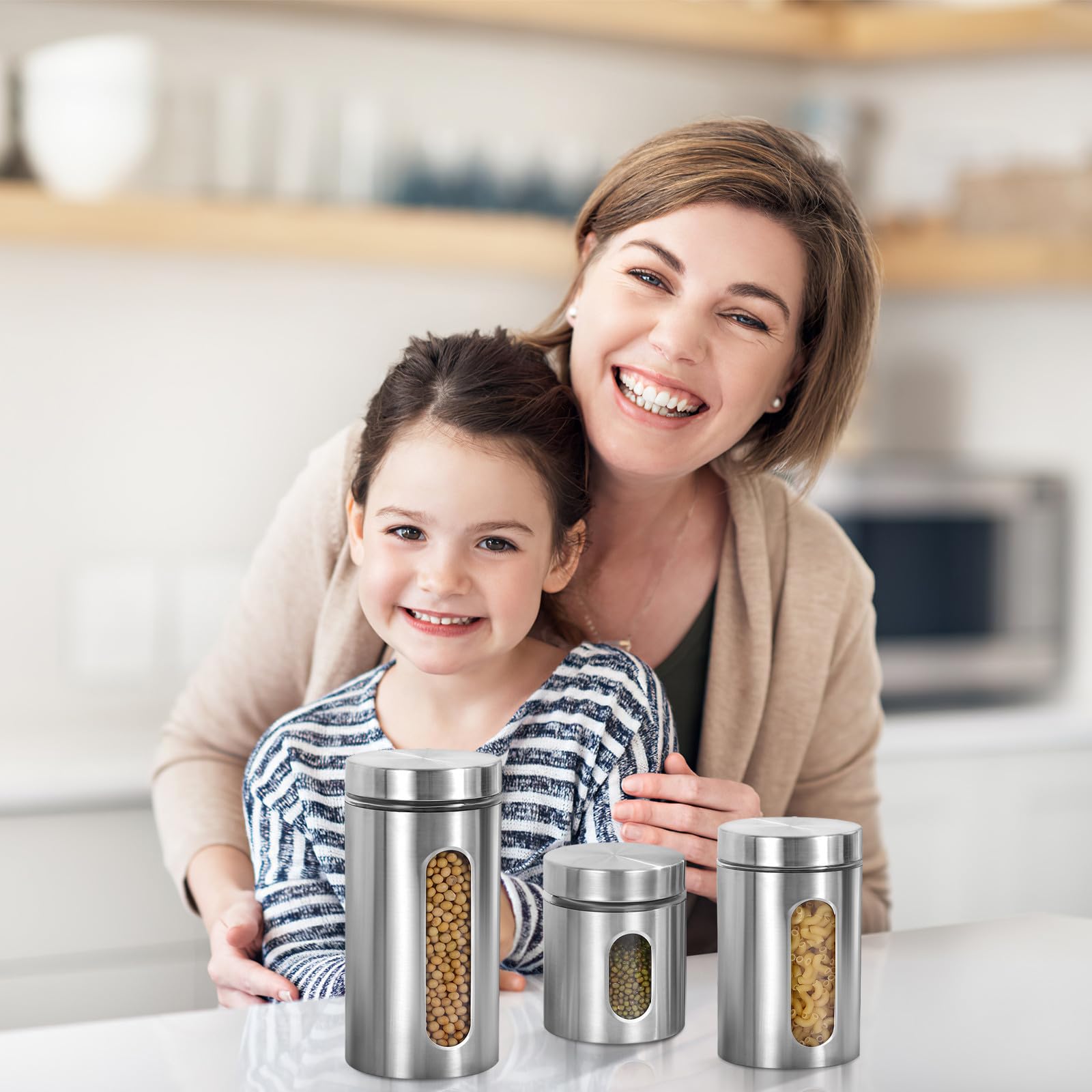 POPETPOP Recipientes para alimentos de cocina 3 unidades de acero inoxidable con tapa sellada para conservar frescura en tiendas
