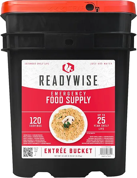 ReadyWise Emergency Food Supply - 120 Servings Favorites Sample Bucket, Survival Food Kit, Freeze Dried Prepper Food & Dehydrated Meals for Camping Essentials & Backpacking, up to 25 Year Shelf Life