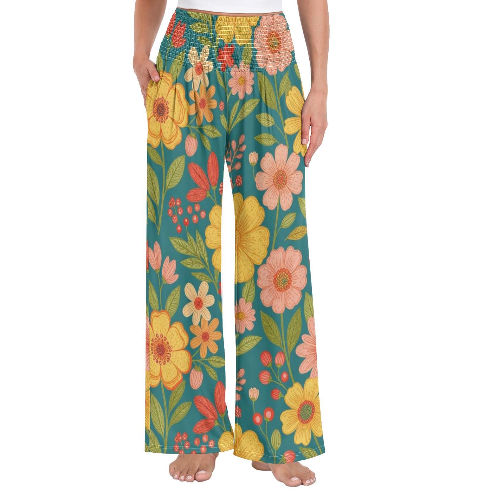 Tropic Bloom damskie spodnie palazzos luźne spodnie do relaksu w domu
