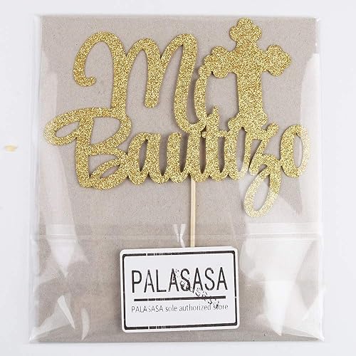 Miniatura 5 de PALASASA Decoración para pastel Mi Bautizo con purpurina dorada  Decoración para pastel de cruz de Dios Religioso que me bendiga  Primera Comunión