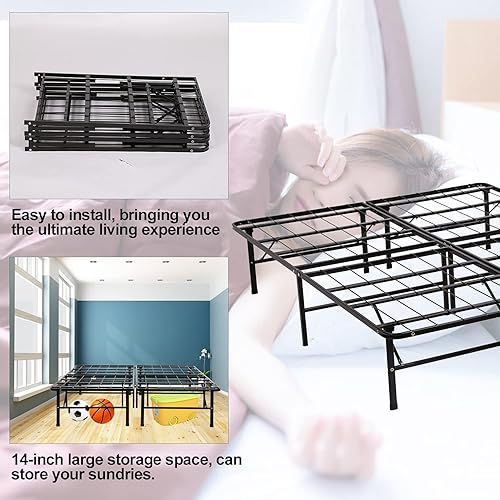 Miniatura 6 de Base de cama de tamaño matrimonial, resistente y antideslizante, con soporte de listones de acero, plataforma duradera y fuerte, base de cama de