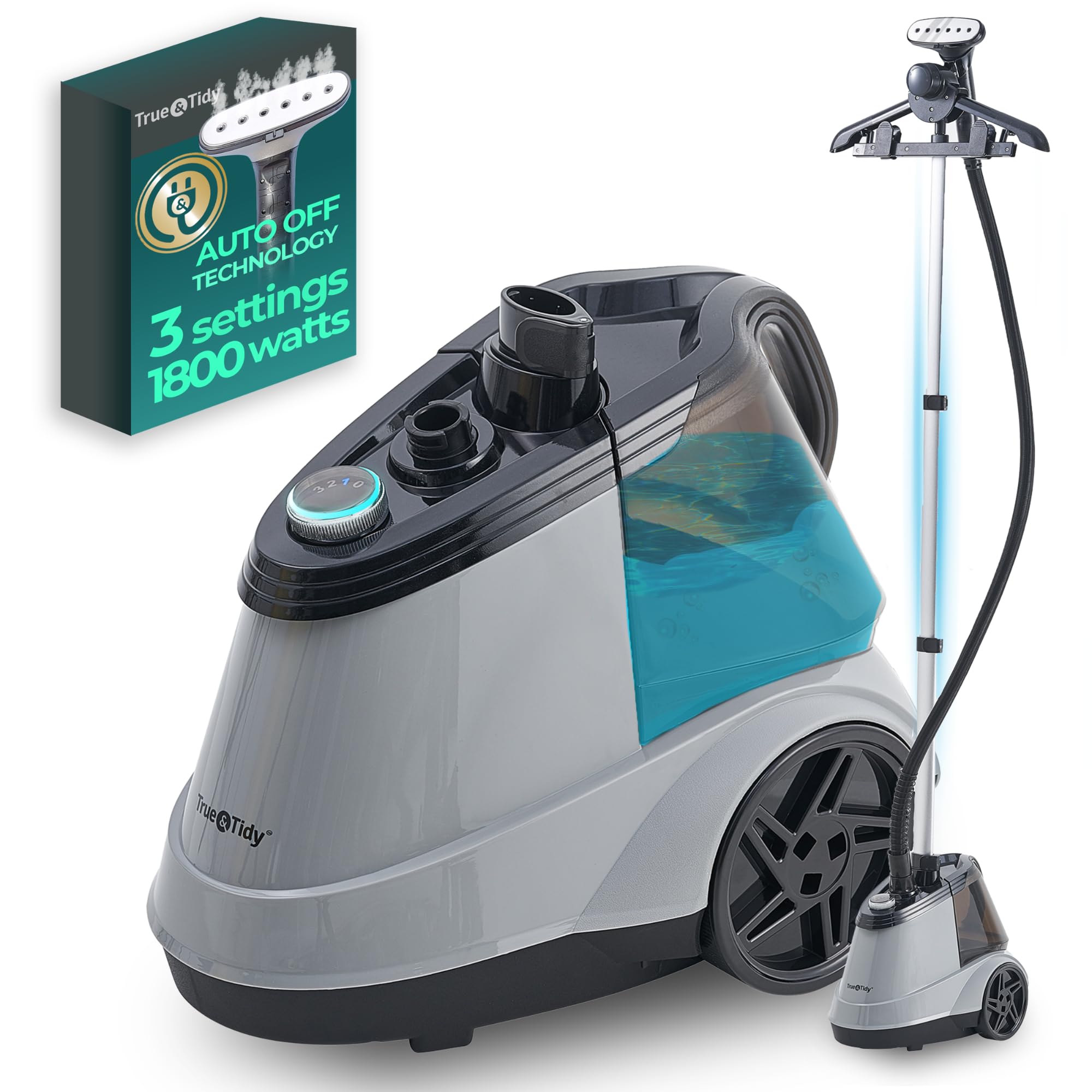 True & Tidy Commercial Garment Steamer, Smart Auto-Off, 3 Settings, 3L Tank