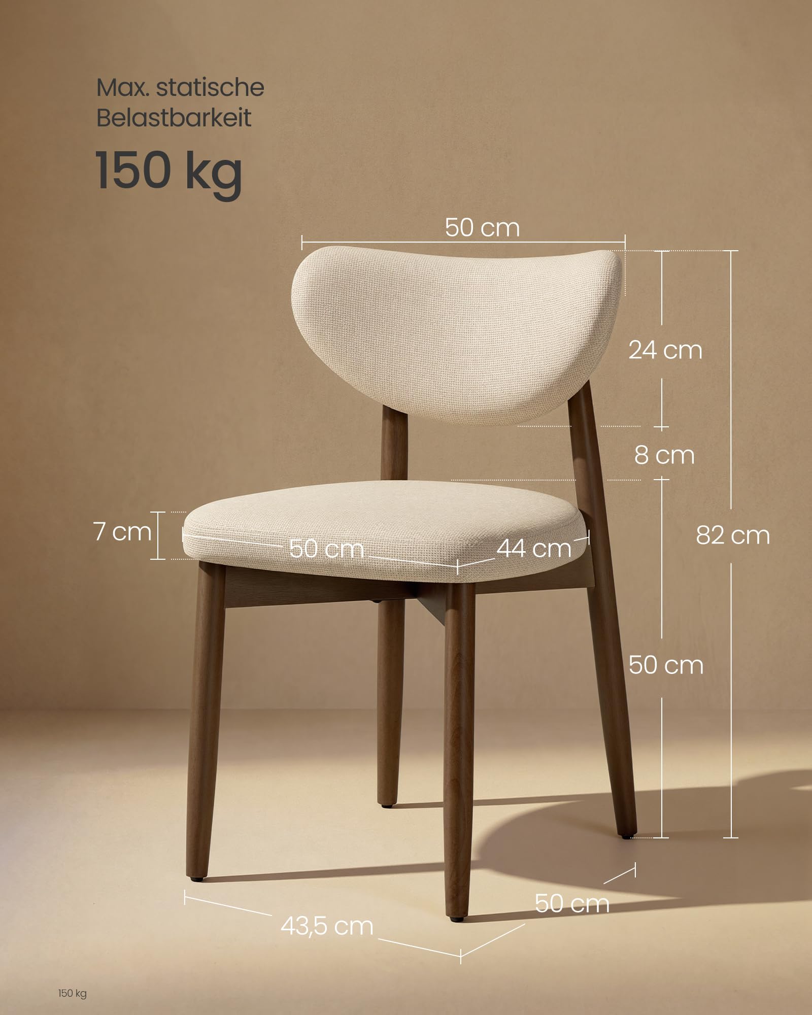 VASAGLE Esszimmerstuhl 6er Set, Küchenstuhl, Polsterstuhl mit Massivholzbeinen, ergonomische Rückenlehne, Aussparung als Griff, Mid-Century-Modern-Stil, Küche, cappuccinobeige KDC668L101-3J