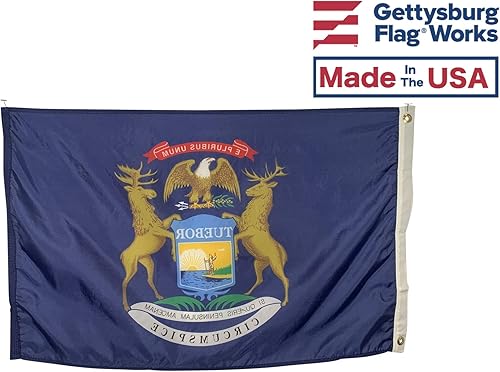 Miniatura 3 de Bandera de Michigan de 6 x 10 pies, nailon para todo tipo de clima y costuras reforzadas para el extremo de la mosca, fabricado en Estados Unidos