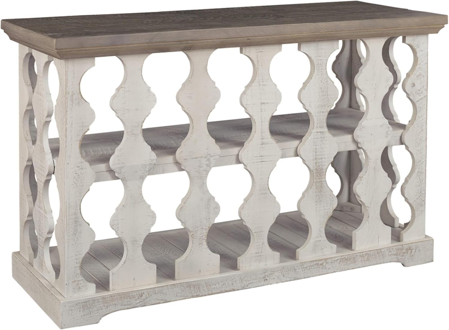 BOWERY HILL Console Table, 46 in Wide, Pine Wood and Veneers, Gray and White Finish, Rustic Farmhouse Style with Fixed Shelf for Living Room or Entryway