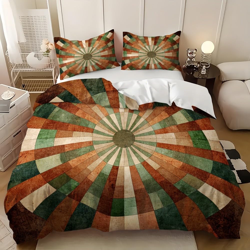 Housse de Couette 90x190 cm Vert Rayures - Parure Lit Facile d'entretien