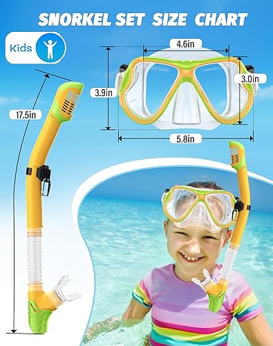 Miniatura 6 de Greatever Snorkeling Gear for Kids, Dry Snorkel Set Panoramic View Snorkel Mask, Anti-Fog Scuba Diving Mask for Kids Youth Age 6-14, Unisex Swimming