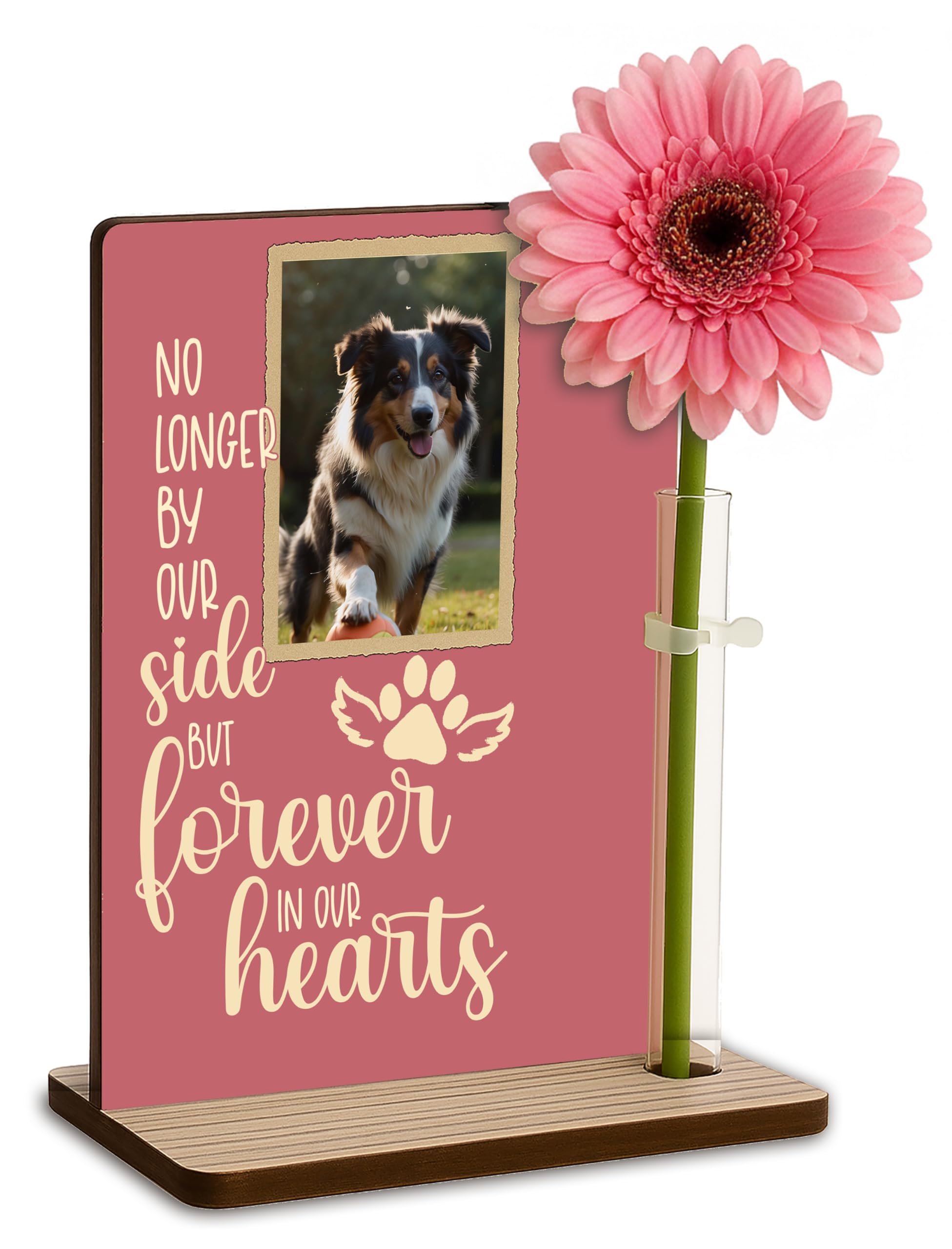 Personalised Pet Memorial Freestanding Photo Plaque Dog Memorial Cat Memory Frame Pet Bereavement Gift (By Our Side (Pink))