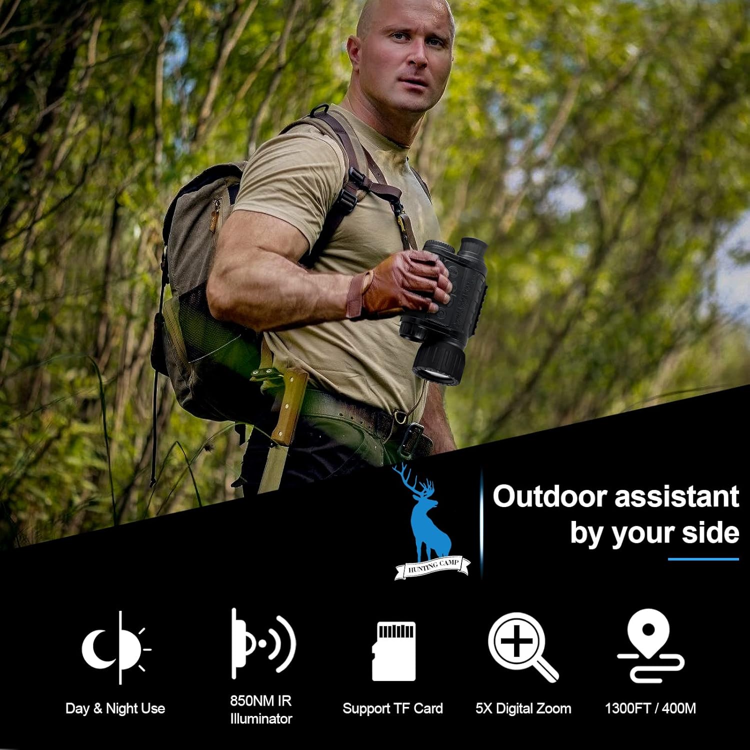 Night Vision Monocular, HD Digital Infrared Camera Scope 6x50mm with 1.5 inch TFT LCD High Power Hunting Gear Takes 5mp Photo 720 Video up to 350m/1150ft Detection Distance : Electronics