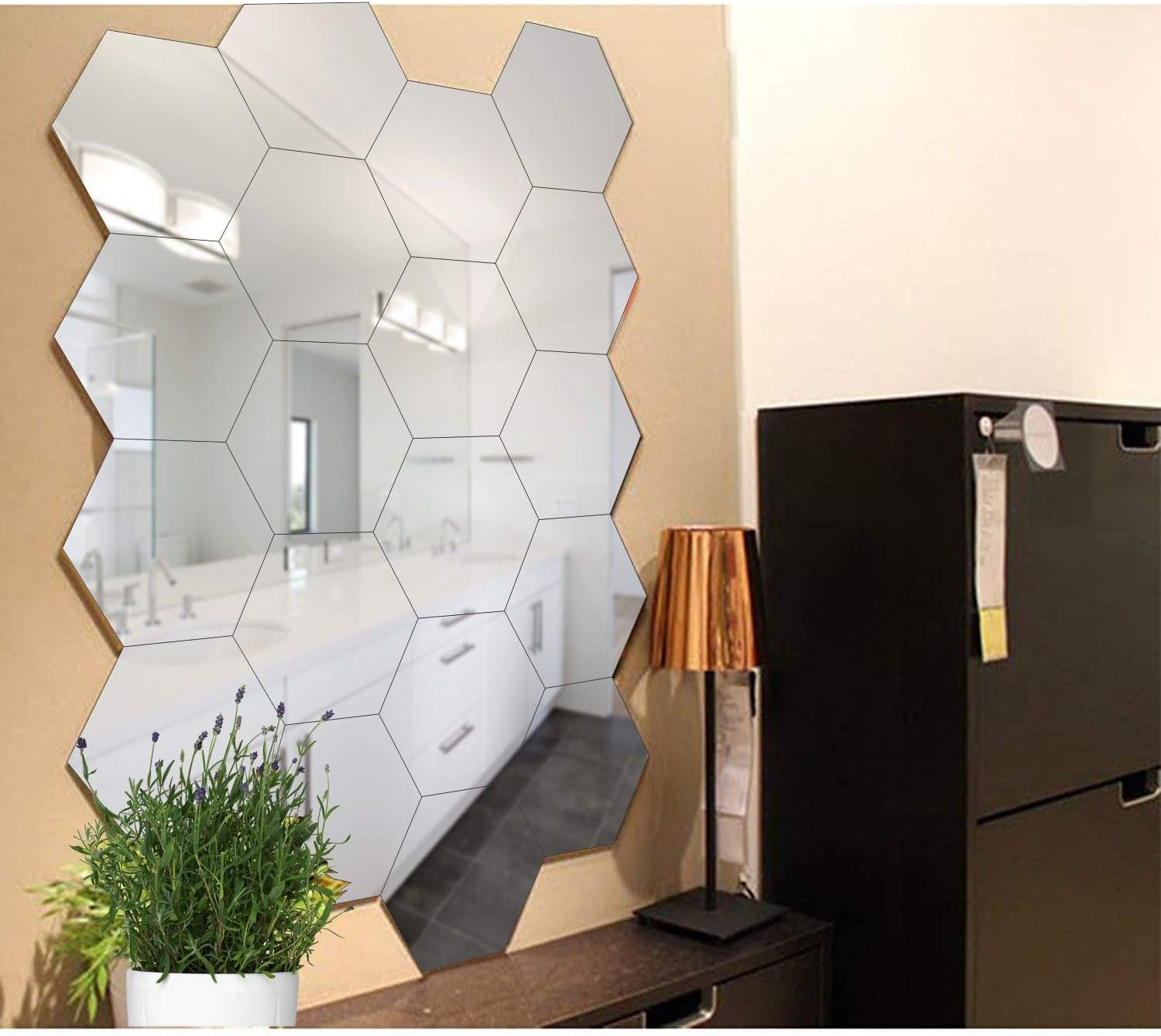 Bikri Kendra - Hexagon 20 Silver Stickers for Wall, Hexagon Mirror Stickers, Acrylic Mirror Sticker, Hexagonal Wall Sticker,