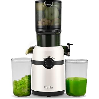 Fretta Juicer with 10.8cm Wide Feed Opening, 1L Large Capacity, Slow Juicer, No Need for Fine Cuts, One-Time Feed, Easy to At