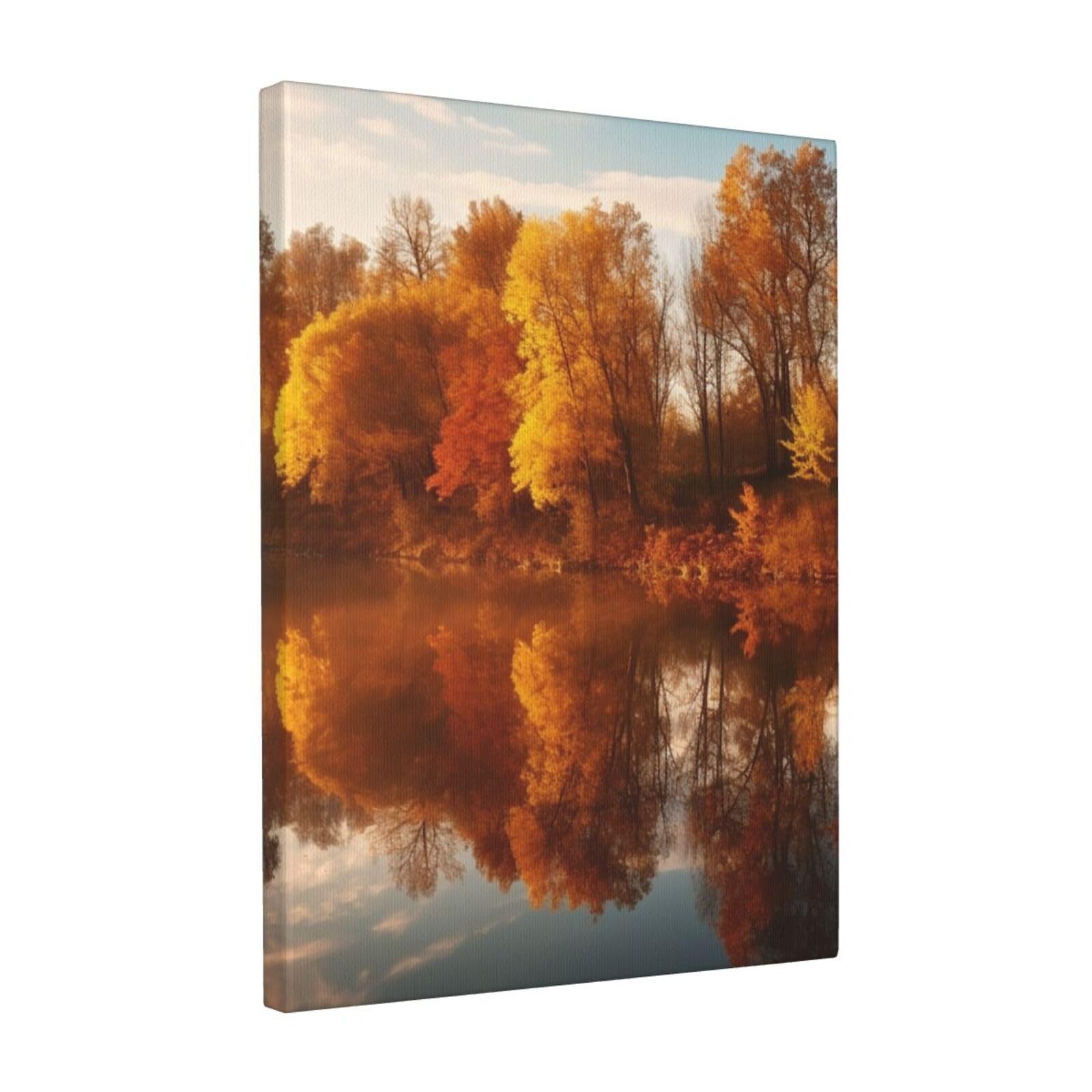 FodPand Autumn Forest Reflected Canvas Wall Art for Living Room Wall Decor 12"x16" Modern Artwork Painting Pictures Hanging Canvas Prints Aesthetic Wall Art for Bedroom Bathroom Office Wallart Decor