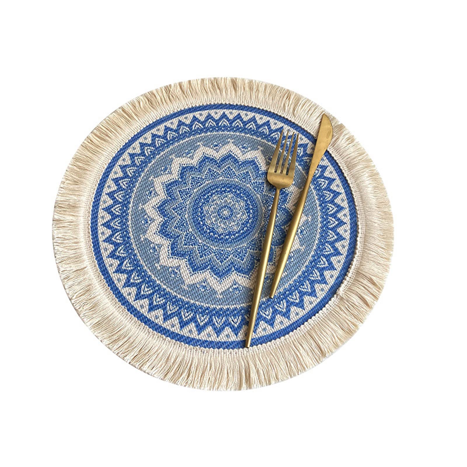 Nucelit Round Placemats Tassels Cotton Linen Dining Woven Place Mat Table Mat Insulation Dining for Kitchen Decors Place Mats Indoor Washable Round