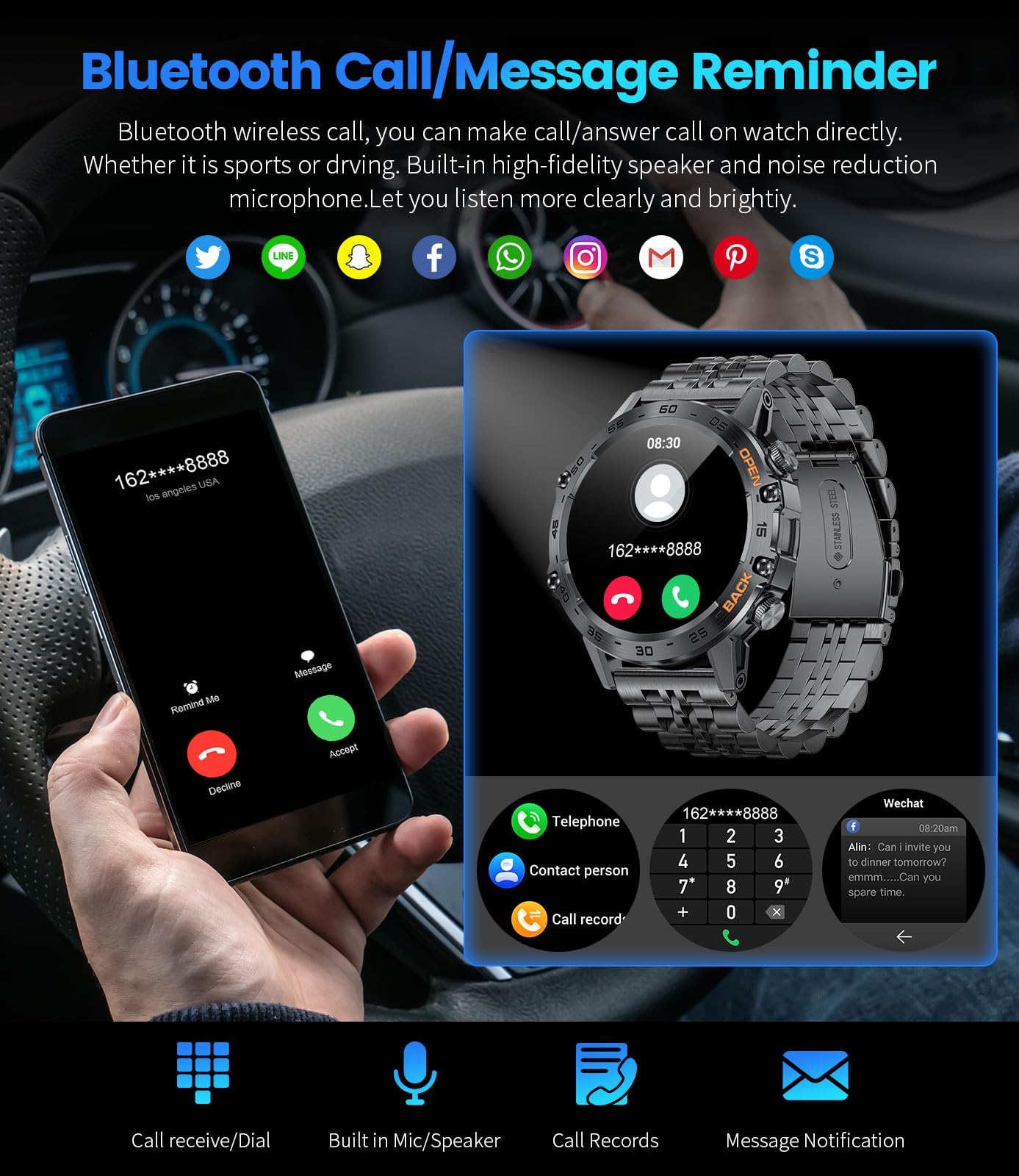 FOXBOX Montre Connectée Homme, 1.39" Militaire Smart Watch, Noir | 300+ Cadran, SpO2, Moniteur de Sommeil, 24H Fréquence Cardiaque, Appel Bluetooth, 100+ Sportmodi, Étanche IP67
