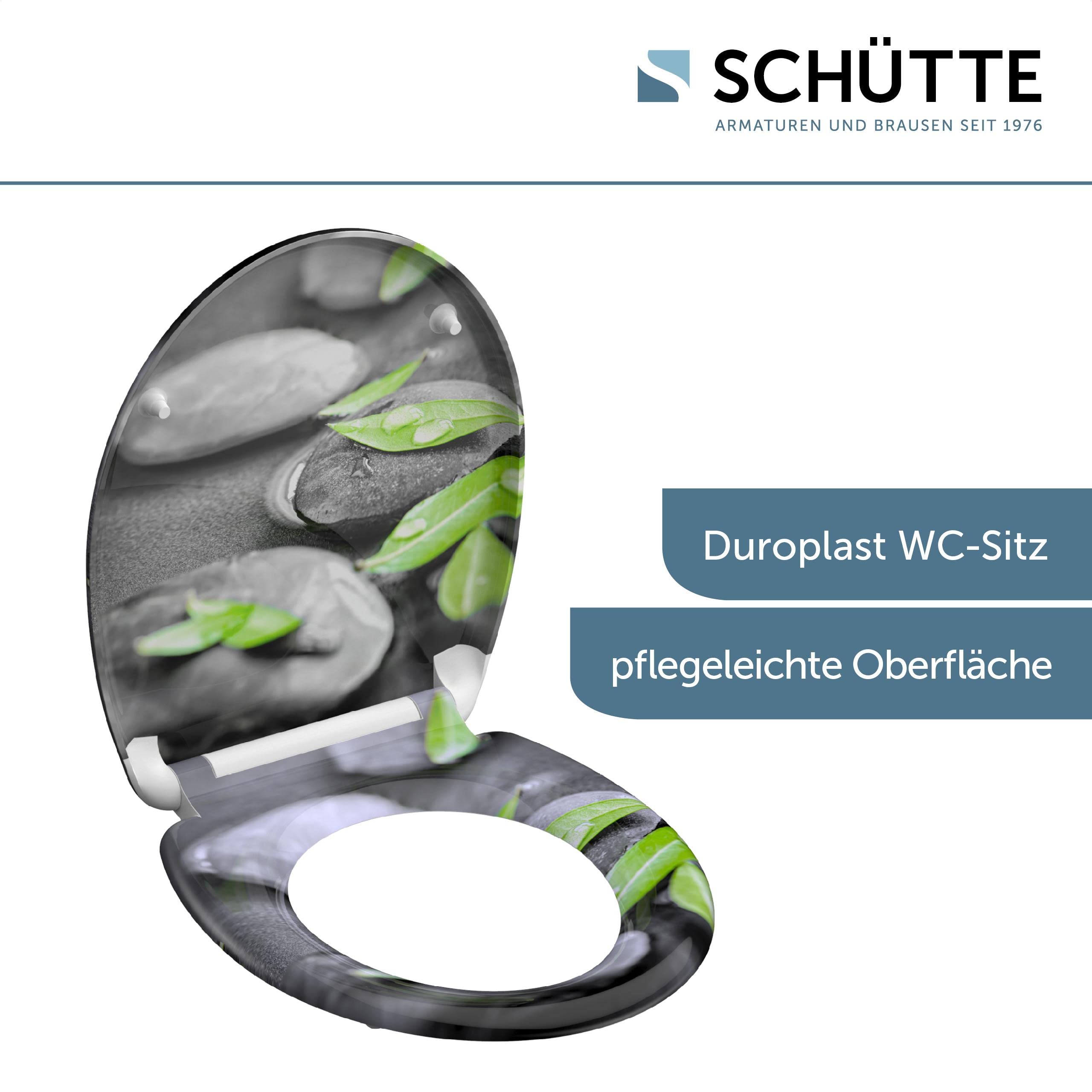 SCHÜTTE WC-Sitz STONE mit Absenkautomatik und Schnellverschluss aus Duroplast, Toilettendeckel mit 175kg Belastbarkeit, Toilettensitz mit Brille, Klodeckel für WC, Klobrille mit Motiv