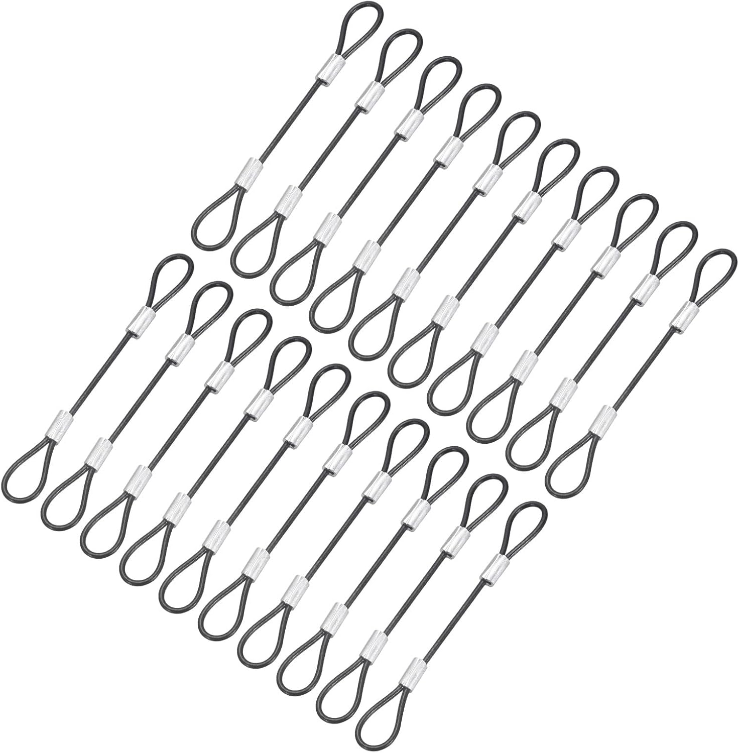 20 Pcs Security Cable Lock - Double Loop Cable (0.33 ft x 0.08 Inch) Vinyl Coated 304 Stainless Steel Safety Flexible Wire Rope Luggage Bike Anti-Theft Security Chain Lock, Black