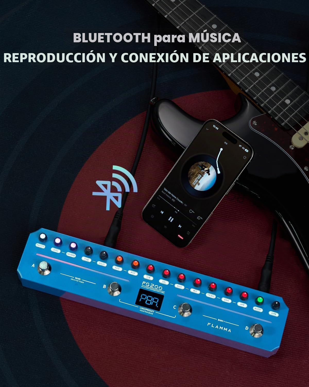 FLAMMA FG200 Pedal de guitarra inteligente multiefectos con 52 modelos, 5 BOOST, 16 CAB, 7 efectos, 9 IR, 40 preajustes y 40 ritmos