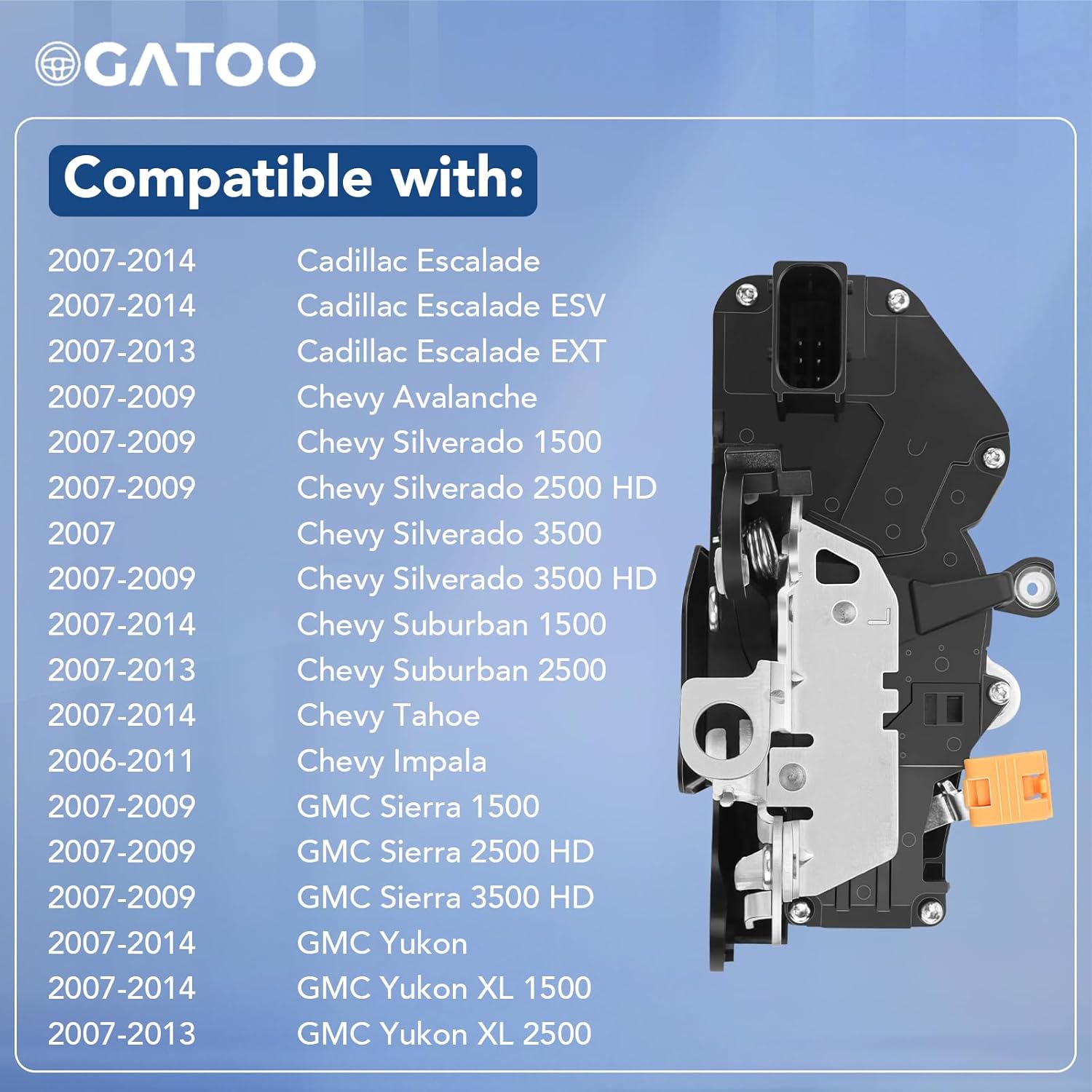 Front Left Driver Side Door Lock Latch Actuator Fit for Chevy Tahoe Silverado 1500 2500 Suburban Impala Avalanche GMC Sierra Yukon Cadillac Escalade 2007 2008 2009 2010 2011 2012 2013 2014