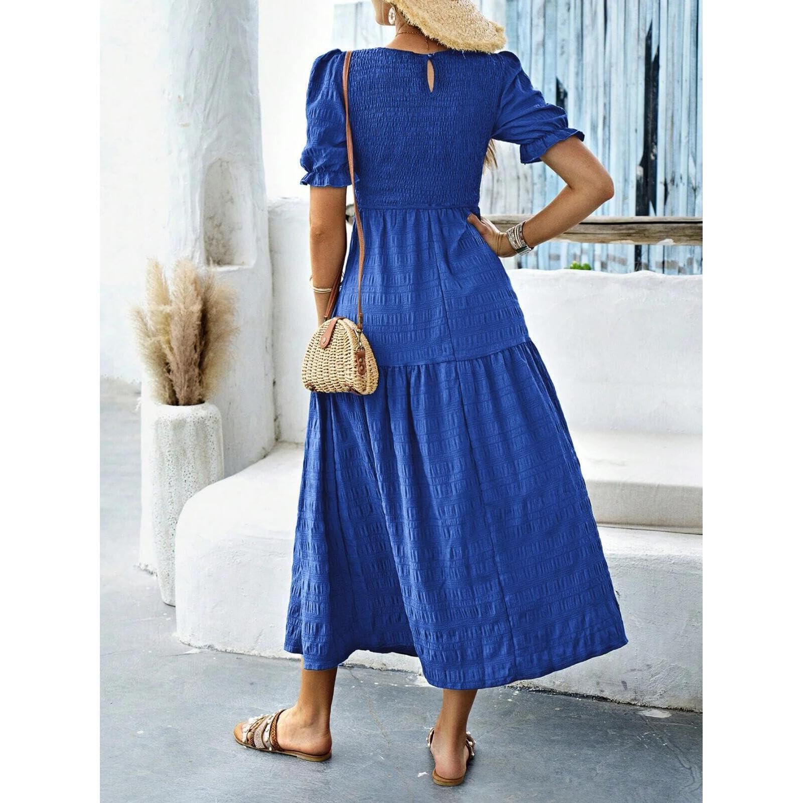 Damen-Maxikleid mit Rüschen Elegantes Freizeitkleid Frühling-Sommer-Mode Einfarbiger elastischer Maxirock
