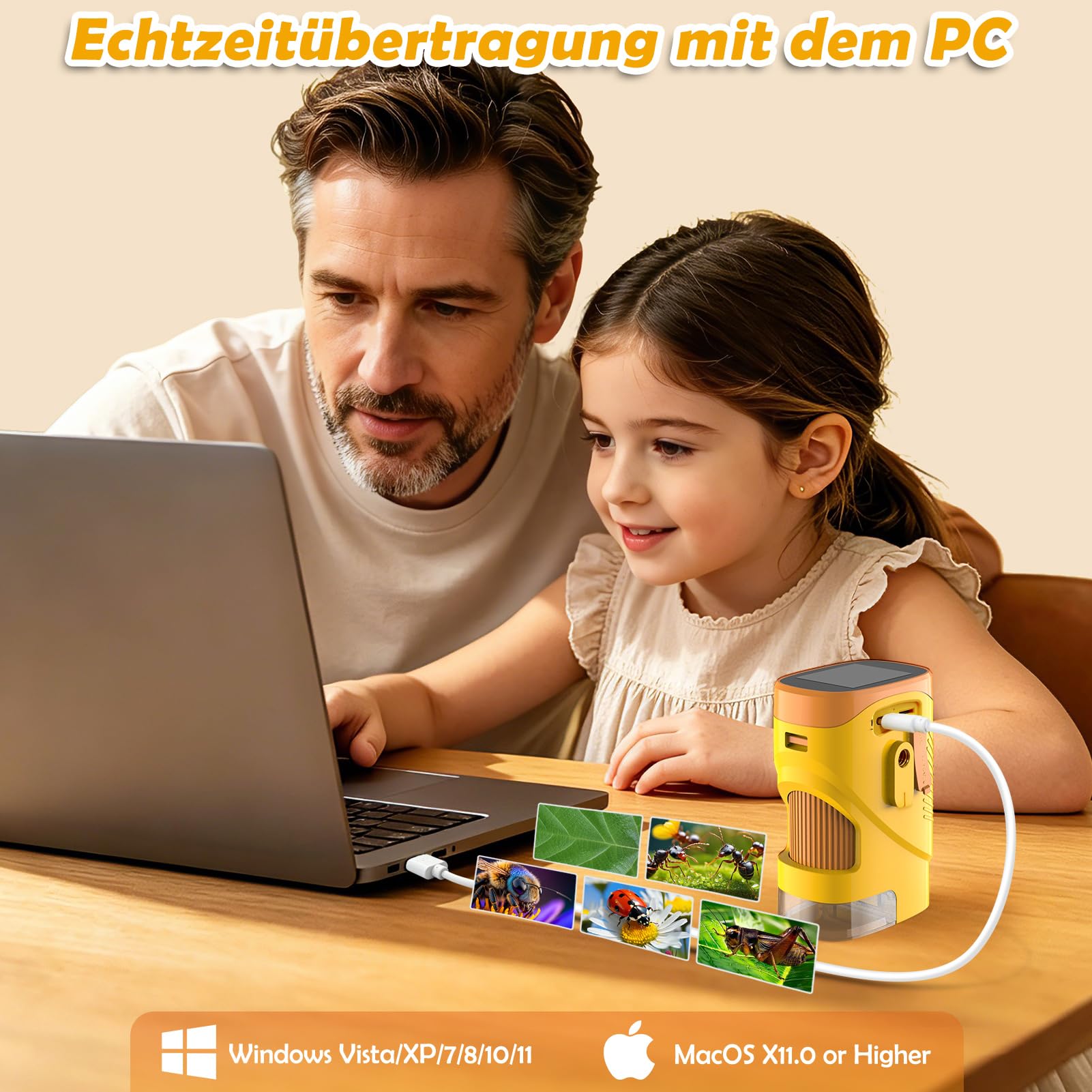 Nauotk Digitales Mikroskop für Kinder [1000-fache Vergrößerung] Tragbares Taschenmikroskop Spielzeugmikroskop für Kinder mit HD-Bildschirm [inkl Fotofunktion] für den Garten, den Wald und Experimente