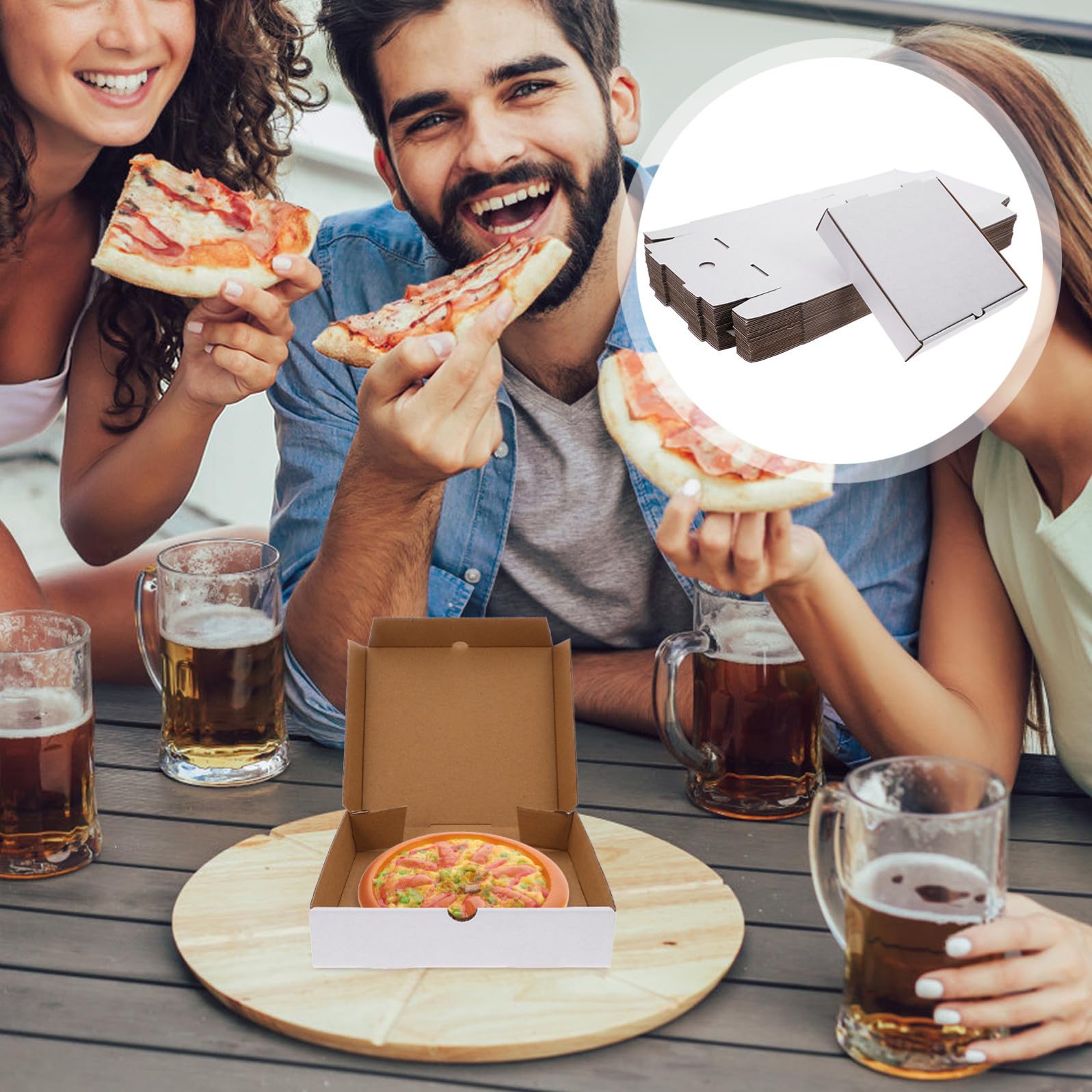 PLAFOPE 30pezzi Scatole per Pizza in Cartone Kraft Bianco Ondulato Contenitori Riutilizzabili per Pizza da Mantengono Freschi per Asporto e Forno