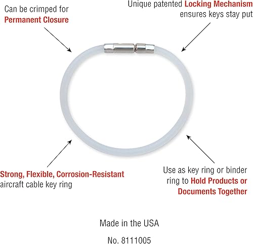 Miniatura 7 de Lucky Line Llavero de bloqueo giratorio de 5 pulgadas, bucle de alambre de acero recubierto de nailon flexible, resistente a la corrosión y