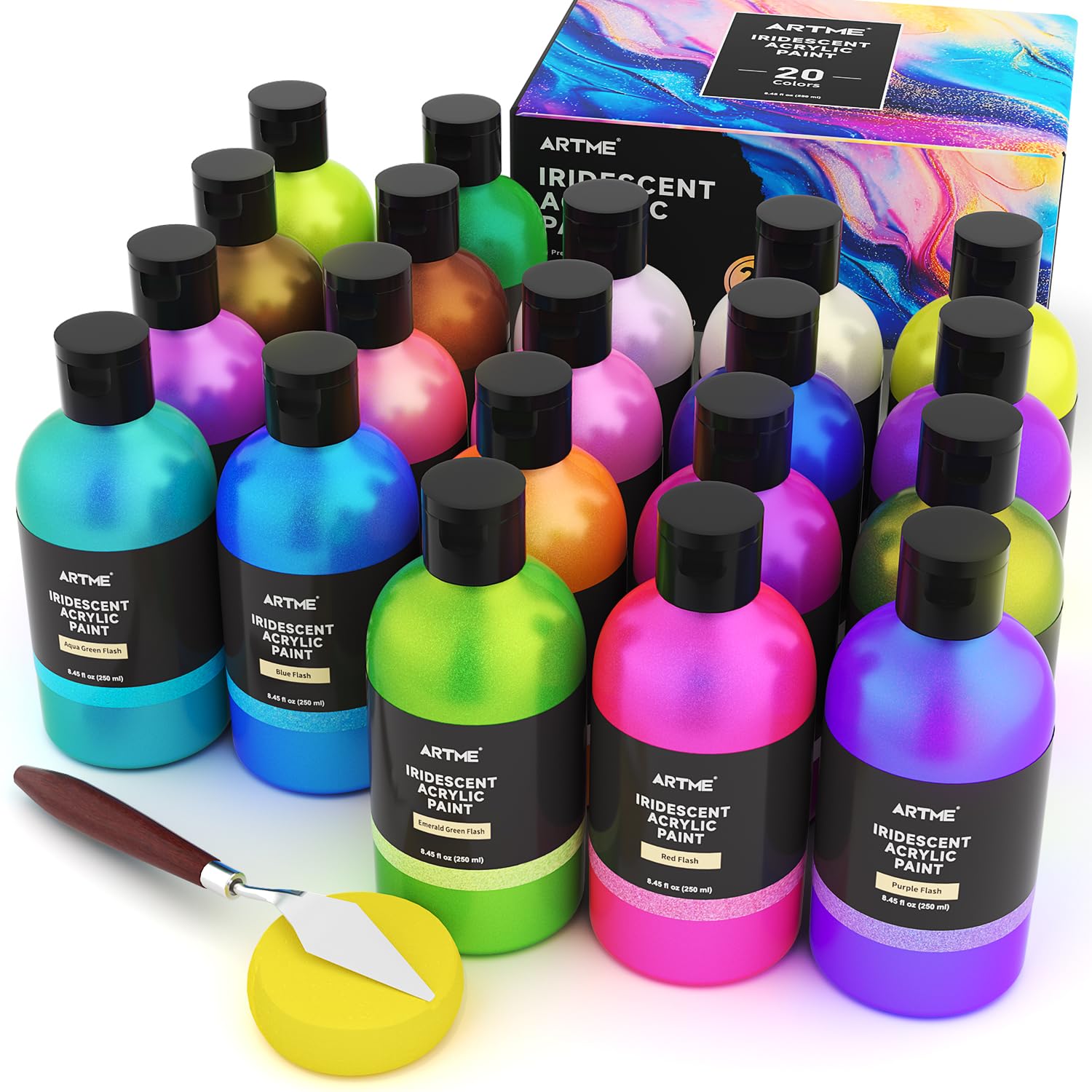 Iridescent Acrylic Paint Set, 20 Chameleon Colors in 8.45 oz/250ml Bottles, Large Bulk Co…