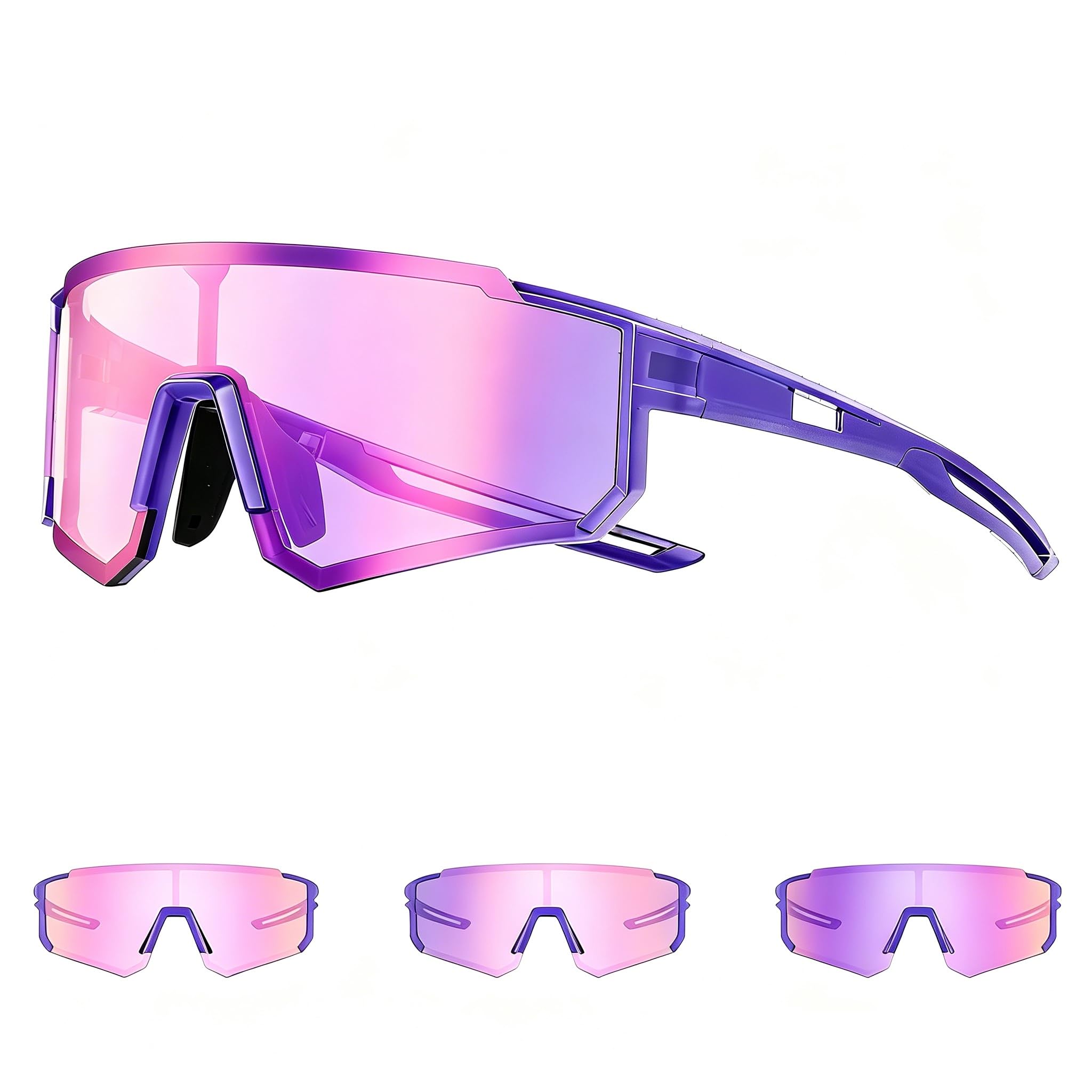 Generisch Lila Selbsttönend Fahrradbrille, Photochromatische UV400, Fahrradbrille Herren, Schnelle Brille Damen, Sportsonnenbrille Radsport Radfahren für Radfahren Laufen Baseball Mtb