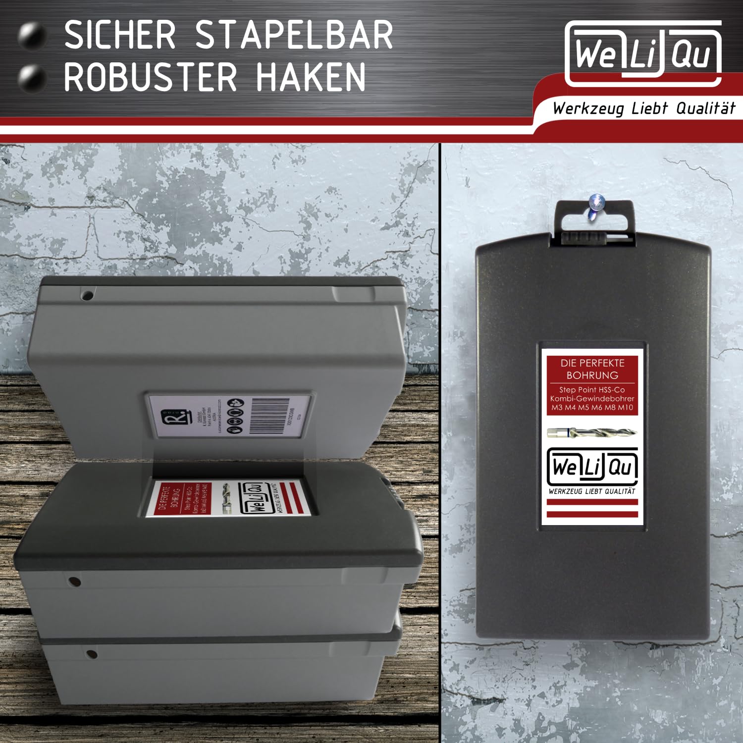 WeLiQu HSS-Co Step Point Kombi-Gewindebohrer Set 6-teilig M3 M4 M5 M6 M8 M10 - Bohrer, Gewindeschneider & Senker in Einem, für nahezu alle Werkstoffe, bis 2xD Materialstärke, ISO 2 (6H)