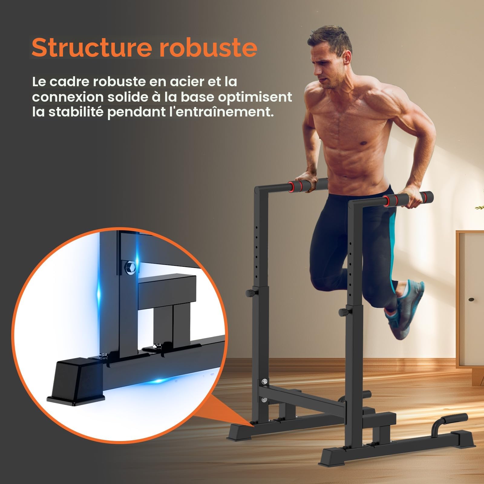 DH FitLife Barres de Dips | Station de Dips Hauteur Réglable (100-130 cm, 9 Niveaux) | Parallettes Musculation & Calisthenics | Appareil de Fitness pour la Maison