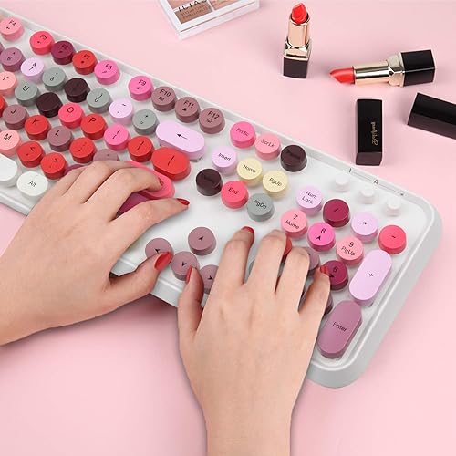 Miniatura 2 de Combo de teclado y mouse inalámbrico, teclado inalámbrico USB de 2.4 GHz con llave redonda retro 104, teclado de computadora de oficina de tamaño