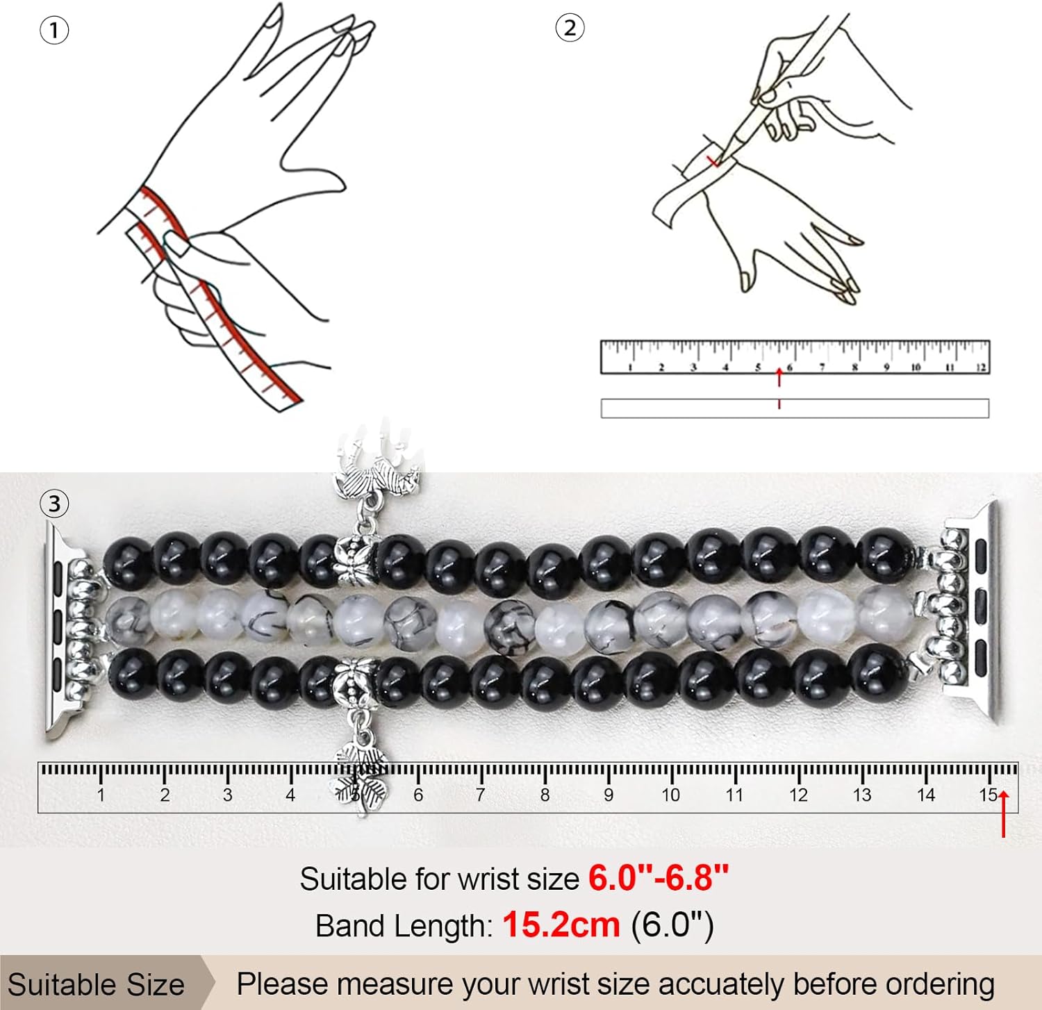 Natural Stone Bracelet Beaded-Bands Women Compatible with Apple Watch 38mm 40mm 41mm 42mm (S10/11) Feminine Cute Handmade Stretch Strap for iWatch Series 11/10/9/8/7/6/5/4/3/2/1 SE 3/2/1 - Image 2