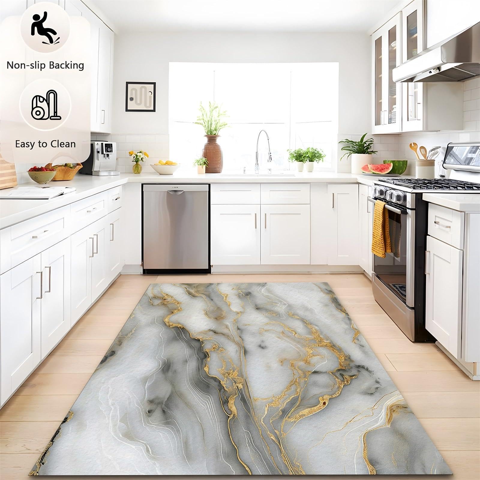 Tappeto in marmo grigio oro, tappeto per soggiorno, 160x240 cm, tappeto moderno per camera da letto a pelo corto, arte astratta, tappeto lavabile morbido e antiscivolo, tappeto per ufficio
