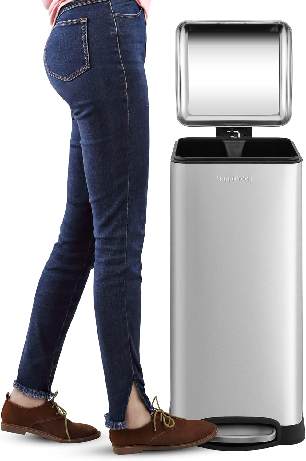 happimess HPM1007D Betty Retro 8-Gallon Step-Open Trash Can with Soft-Close Lid, Fingerprint Resistant, Modern, Minimalistic for Home, Kitchen, Laundry Room, Office, Bedroom, Bathroom, Chrome