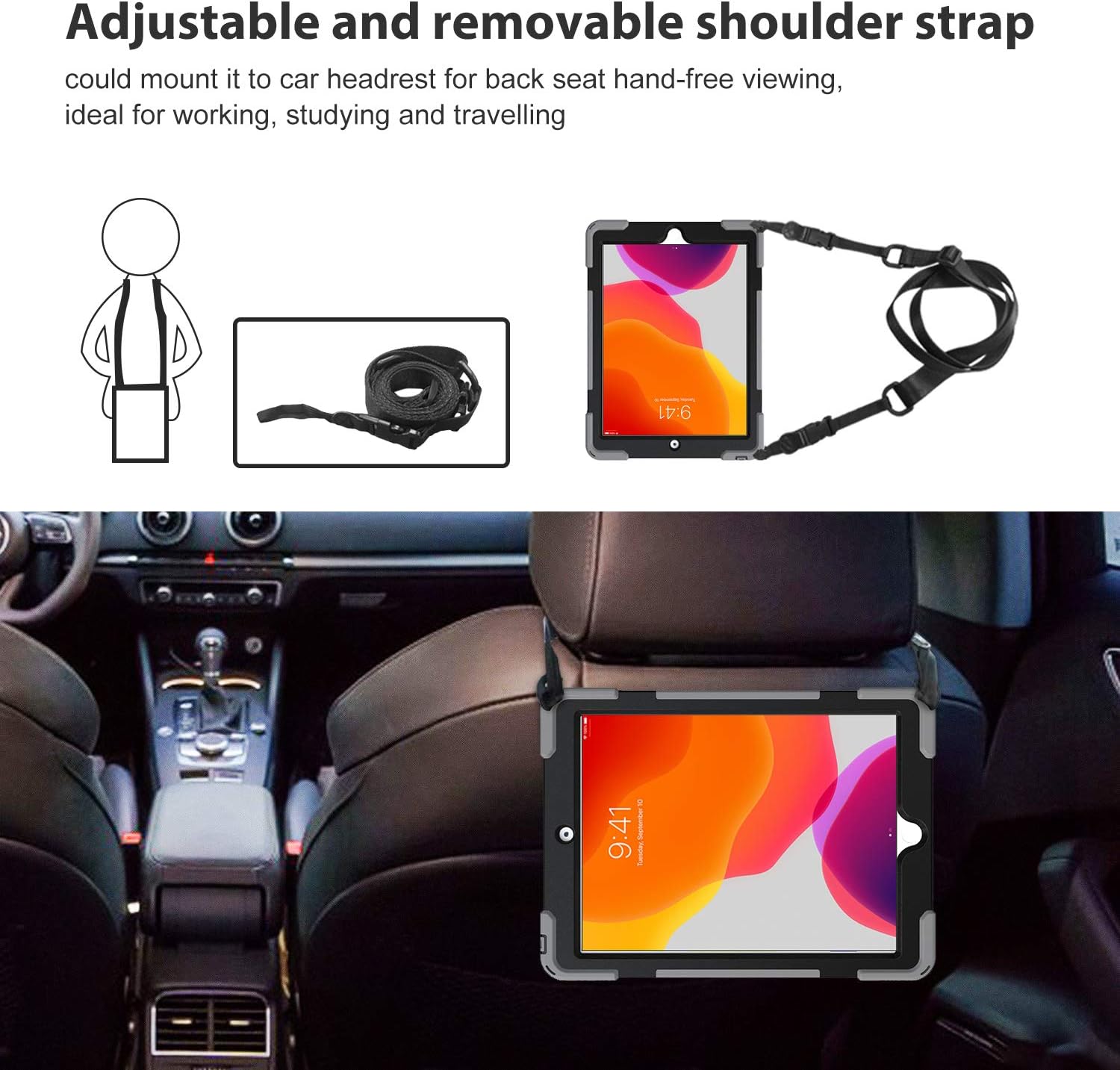 ProCase Rugged Case for iPad 9th/ 8th/ 7th Generation 10.2" (2021/2020/2019), Heavy Duty Shockproof Protective Cover with Strap for iPad 9/8/7 -Grey