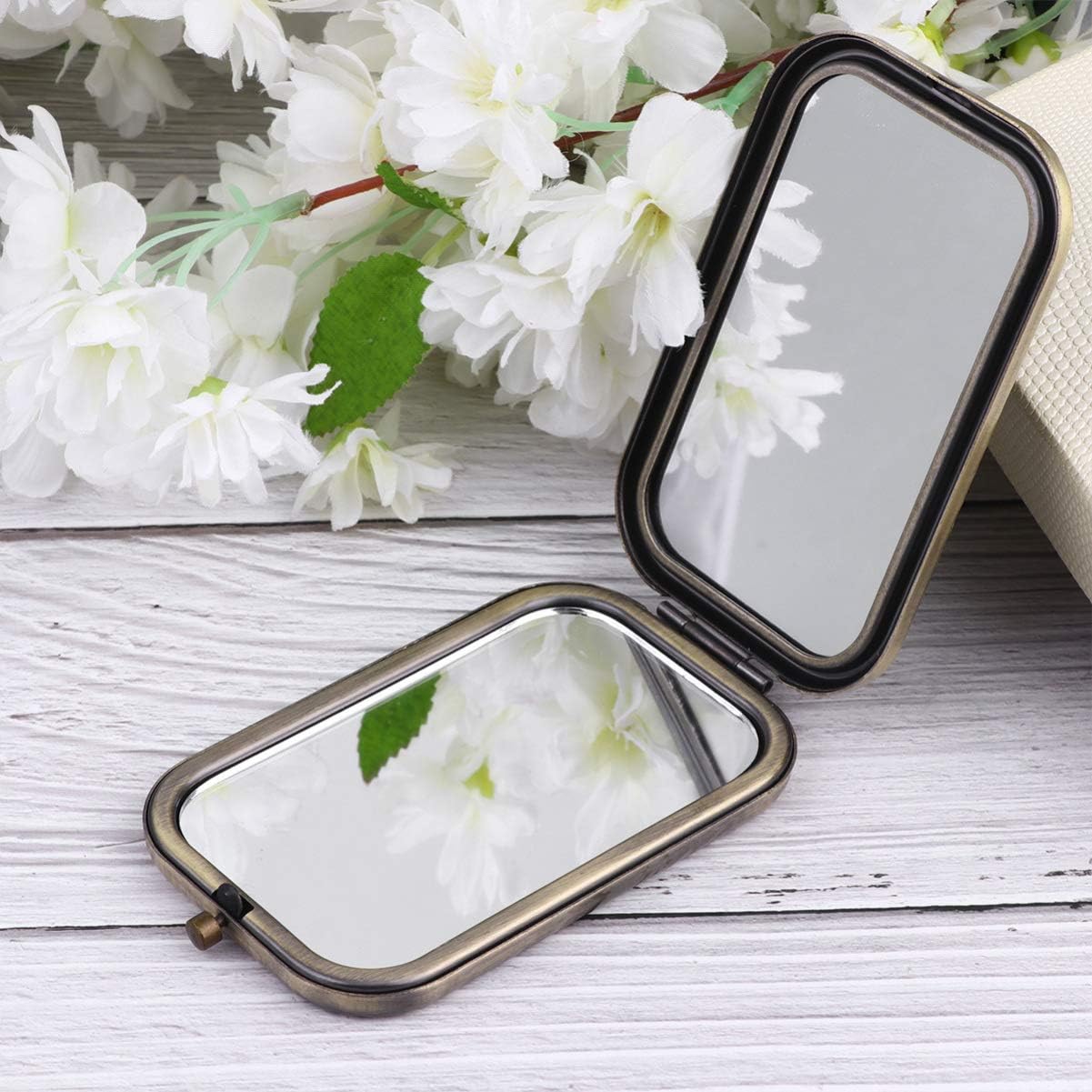 Minkissy Vintage Compact Mirror Travel Purse Makeup Mirror Mini Double-sided Comestic Mirror for Women, Picture 1, 12.5L x 8.5W cm - Image 4