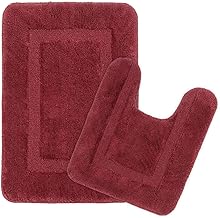Saral Home Cotton Anti Slip Bathmat Set with Contour | Soft & Super Absorbent Mats for Shower | Washable, Non-Slip & Quick-Drying Mats for Home/Kitchen/Office | Pack of 2 (Maroon, 45X60Cm & 45X50 Cm)