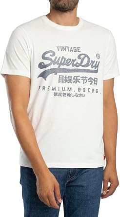 Superdry Mens Vintage Logo Classic T-Shirt, Cream