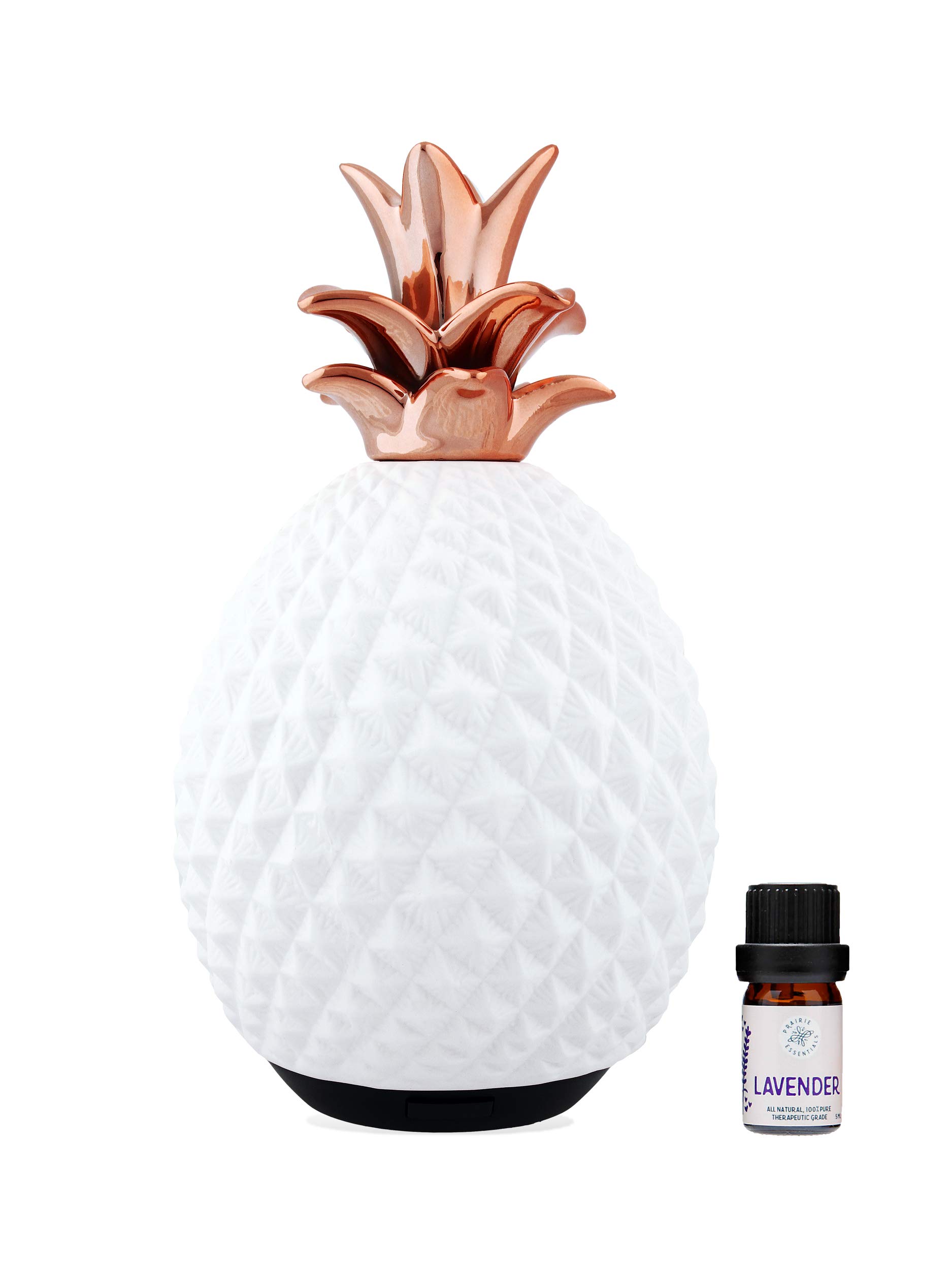 Prairie Essentials Ceramic Pineapple Essential Oils Diffuser 120ml with 5ml Bottle of Lavender 100% Pure Therapeutic Grade Essential Oil
