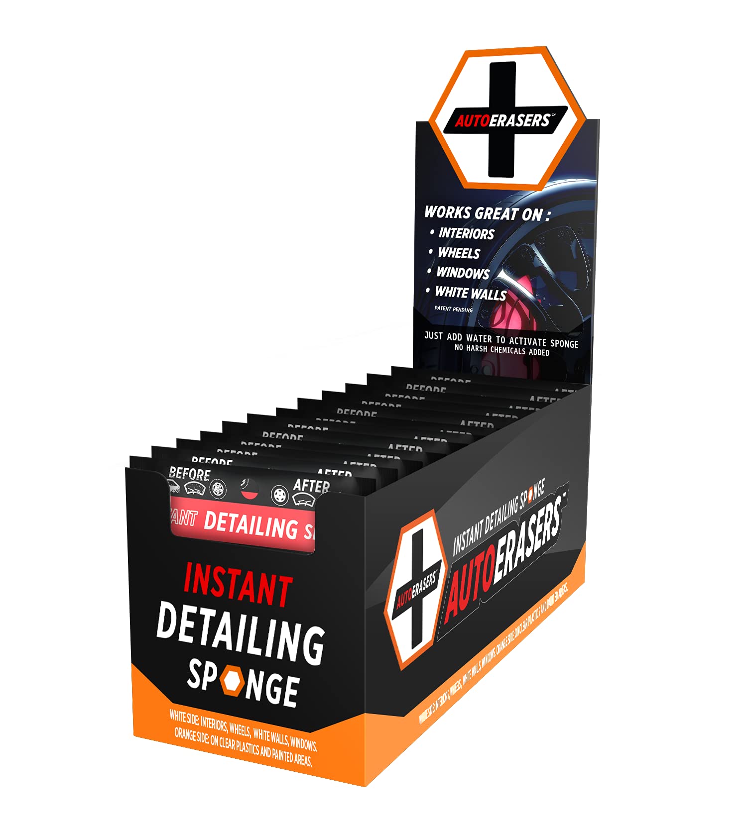 AutoERASERS™ Instant Detailing Sponge, Premium Pre-Moistened Dual-Sided Auto Cleaning Sponge with Shammy (12 Pack)