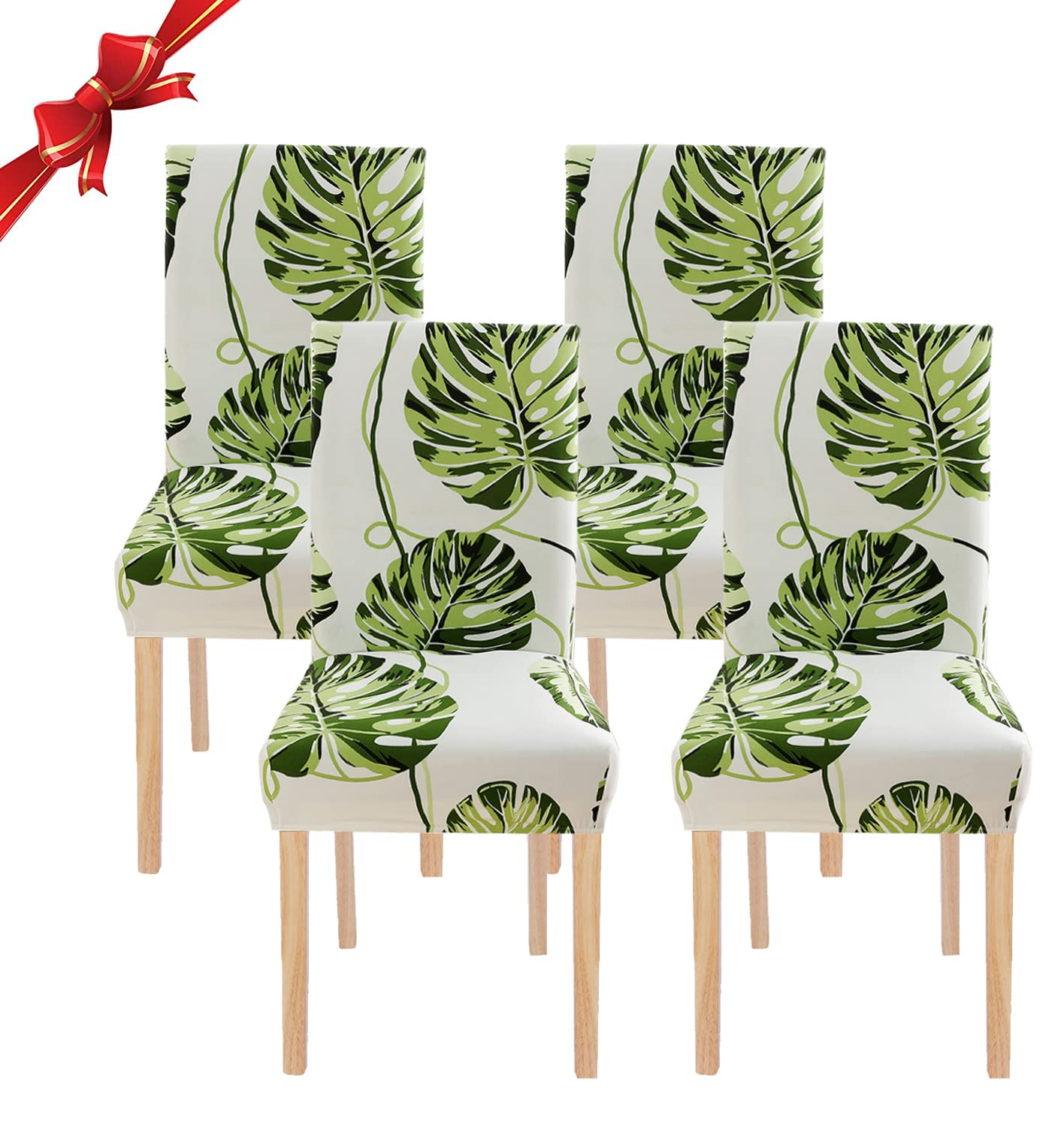 Jaotto Coprisedia Elasticizzati con Schienale 4 Pezzi, Fodere Coprisedie Universale per Sala da Pranzo Cucina,Moderno Coprisedia Lavabile Estraibile, Coperture per Sedie(Foglie Beige,4 Pezzi)