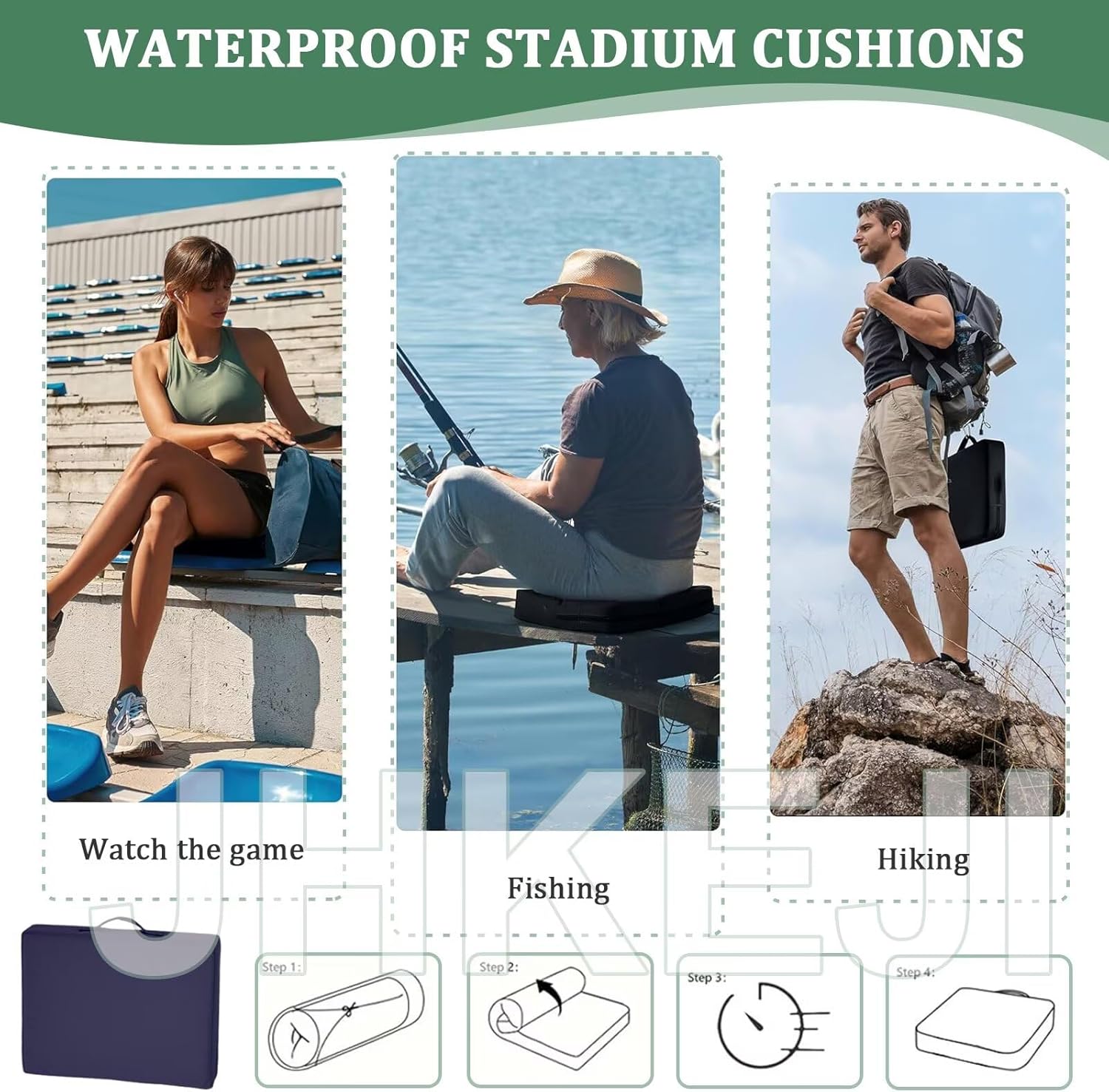 2 Pack Stadium Cushions for Bleachers, Outdoor Waterproof Bleacher Seat Cushions Royal Blue, Extra Thick 3 Inch Stadium Pads with Handle and Zipper, Portable 40D Foam Bleacher Pads for Sports Events