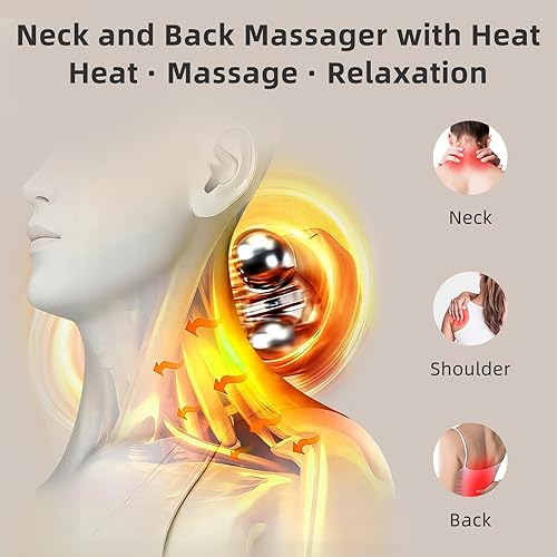 Miniatura 3 de Shiatsu - Masajeador de espalda y cuello con calor, almohada de masaje 4D de tejido profundo para aliviar el dolor, masajeador eléctrico de hombros