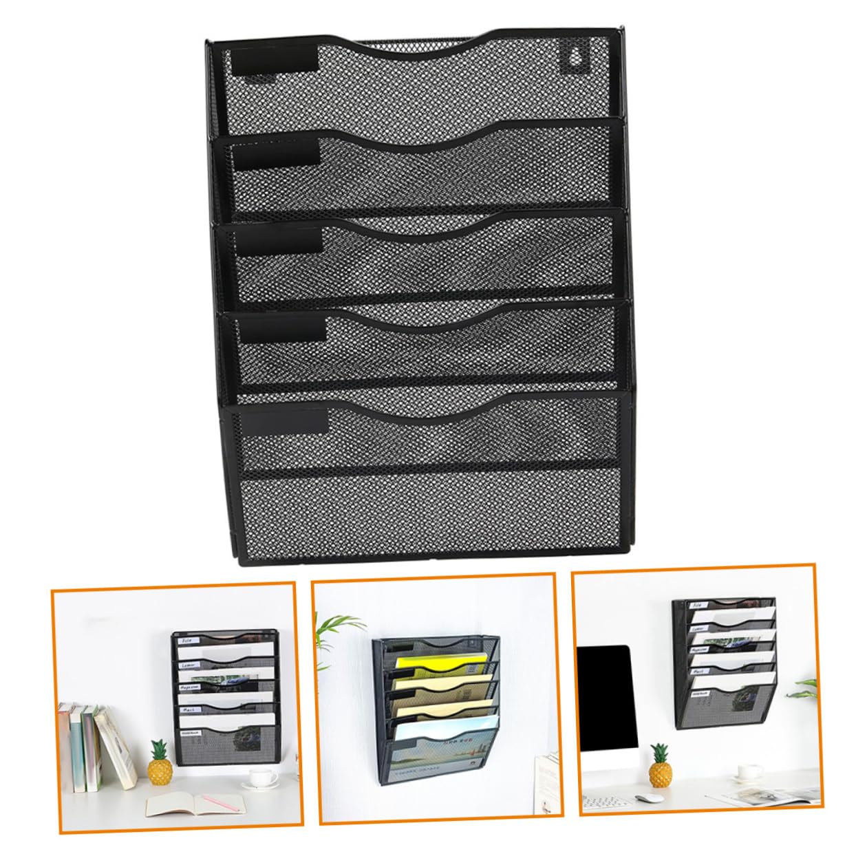 HOMSFOU Organizador de Pared de Metal Negro para y Revistas Soporte Multifuncional para Archivos Estante Colgante para Folletos y Catálogos Diseño y Resistente