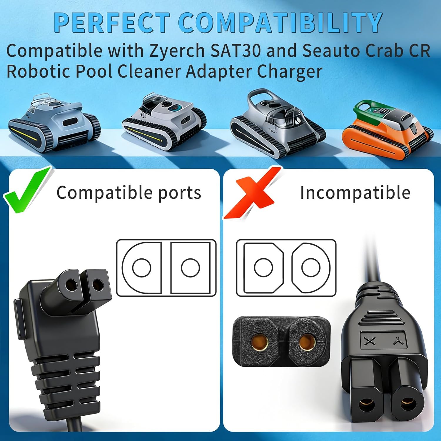 26V Power Adapter Charger for 21.6V Battery Pool Cleaner Compatible with Zyerch SAT30 and Seauto Crab CR Robotic Pool Cleaner Adapter Charger
