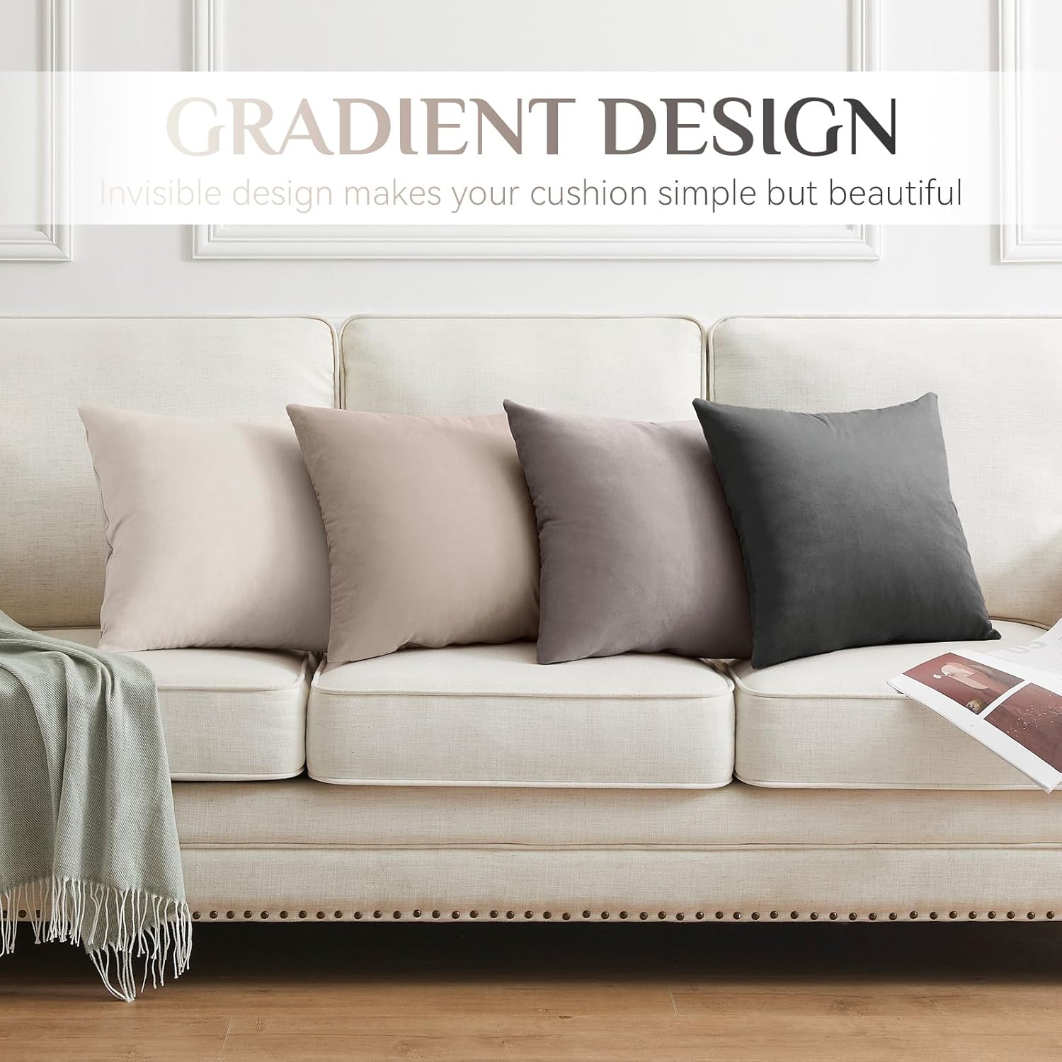 Softalker Throw Pillow Covers Set of 4, Velvet Soft Solid Colors Pillow Covers 20x20 Inch, Decorative Cushion Pillow Case for Couch Sofa Bedroom Living Room(Multi Grey)