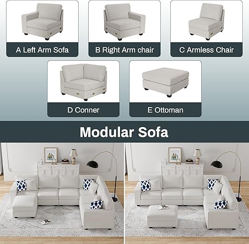Miniatura 3 de Legend Vansen Sofá modular modular en forma de U con otomana, moderno, reversible, esquinero, sofá seccional para sala de estar (crema, sofá en