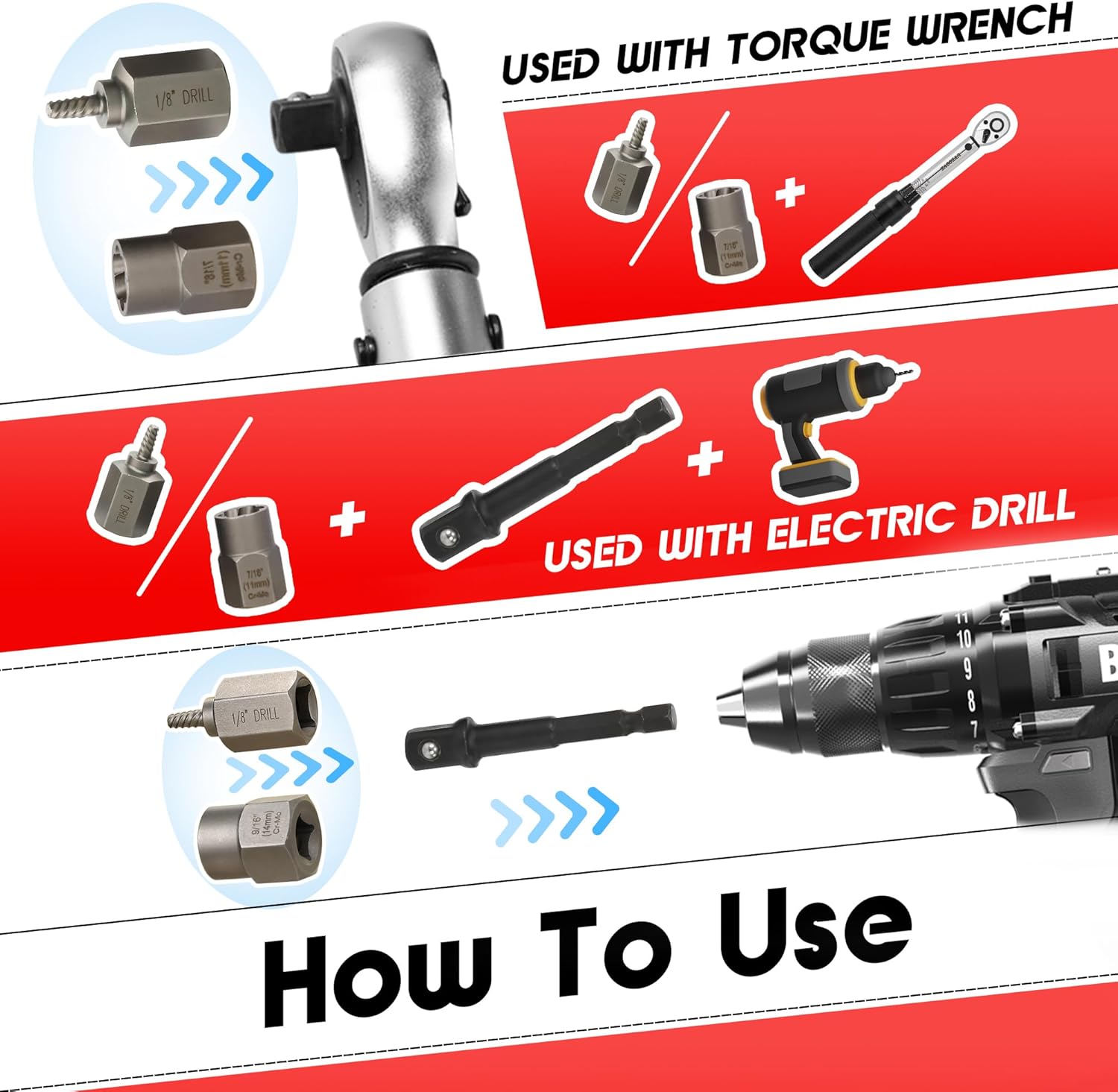 53Pcs Screw Bolt Extractor Set, Left Hand Drill Bit Set 6542/4341 HSS, Easy Out Bolt Extractor Set with Hex Adapter, Stripped Bolt Remover for Broken Rusted Nuts Screws, Bolts, Studs
