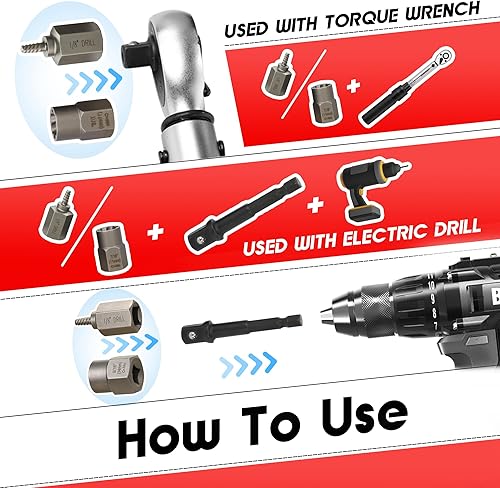Miniatura 5 de Juego de 53 extractores de tornillos, juego de brocas para mano izquierda 65424341 HSS, juego de extractor de pernos fácil de sacar con adaptador